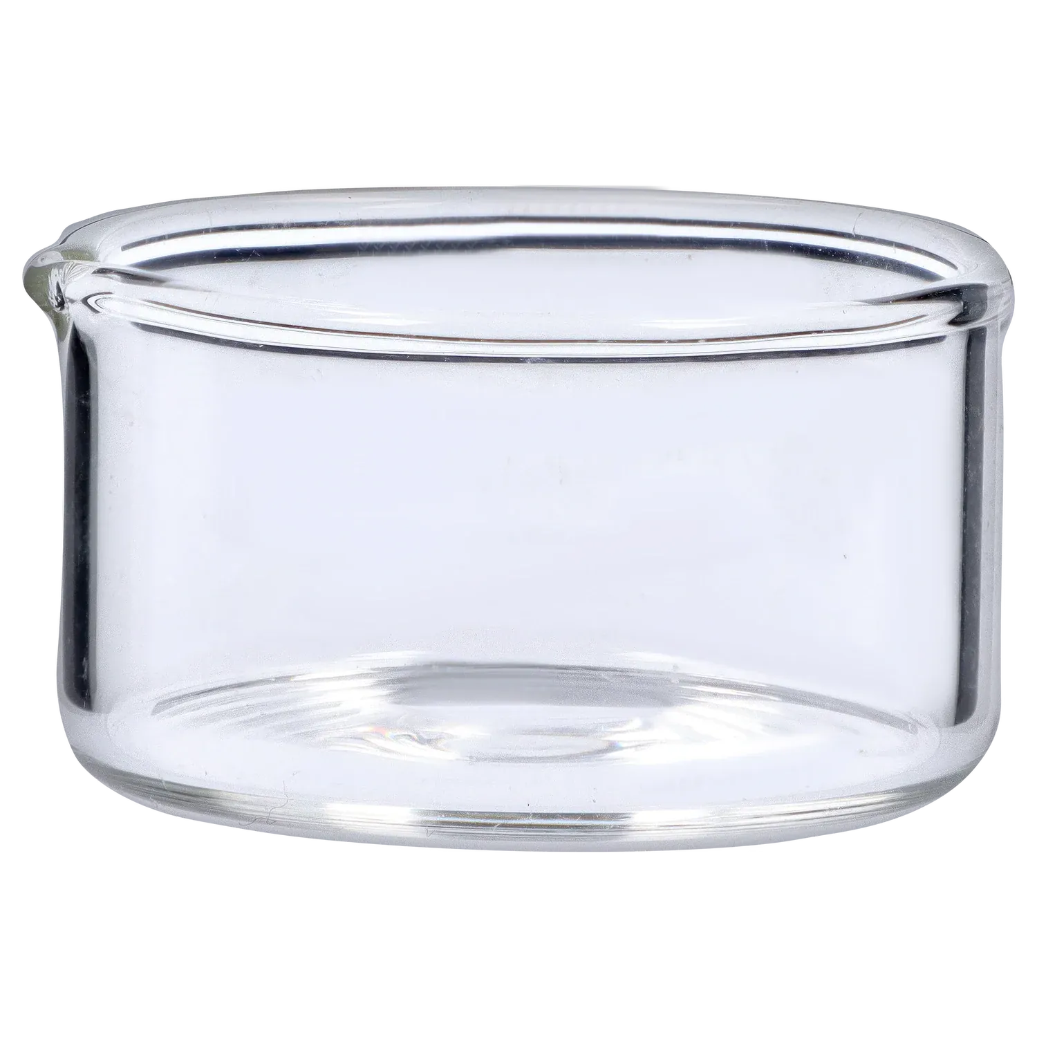 Close-up front view of the clear DHC Egg with Mushroom Perc Nectar Collector - 14mm showing the smooth rounded glass rim and cylindrical chamber.