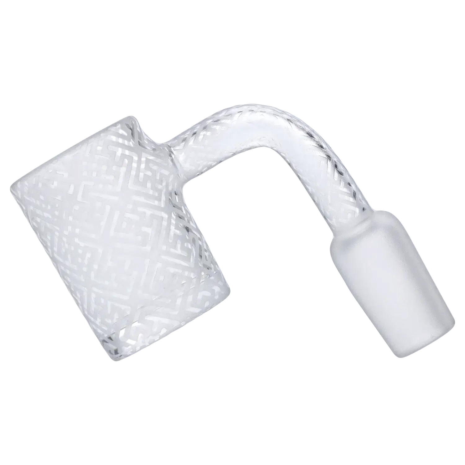 Close-up angled view of the 14mm Frosted Honeycomb Banger showing its frosted glass joint and patterned honeycomb bucket.