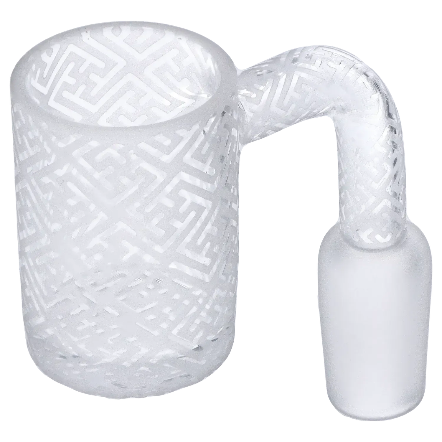 Close-up angled view of the frosted 14mm Frosted Honeycomb Banger showing its etched honeycomb pattern across the bucket and curved neck.