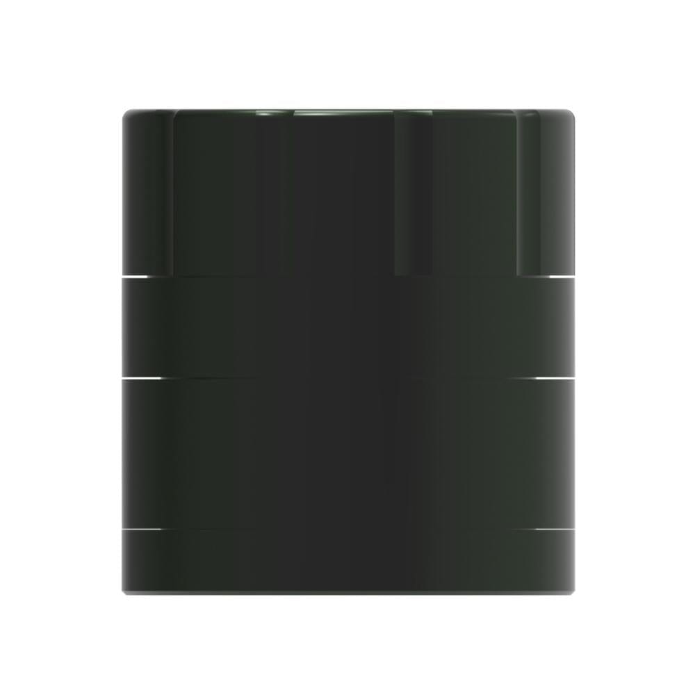 Center-front view of a matte black Up In Smoke 40th Anniversary 53mm 4-Piece Grinder against a white background, showing its stacked cylindrical sections and subtle top ridges.