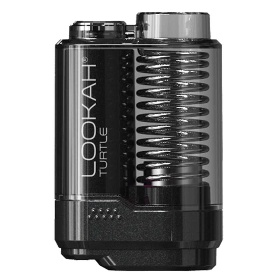 Close-up front view of the green Lookah Turtle Vaporizer showing its translucent body, visible coil chamber, and top mouthpiece.