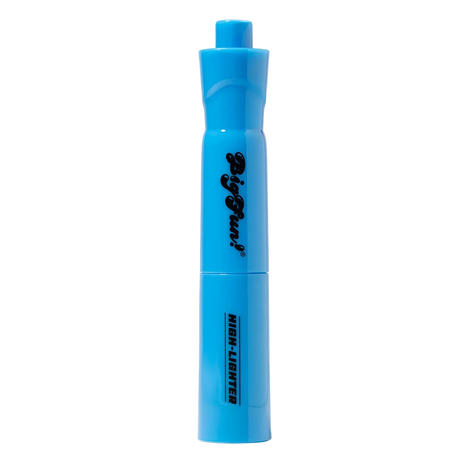 Vertical close-up of the blue BIGFUN! High-Lighter Vaporizer centered against a white background, showing its stacked cylindrical segments and black logo.