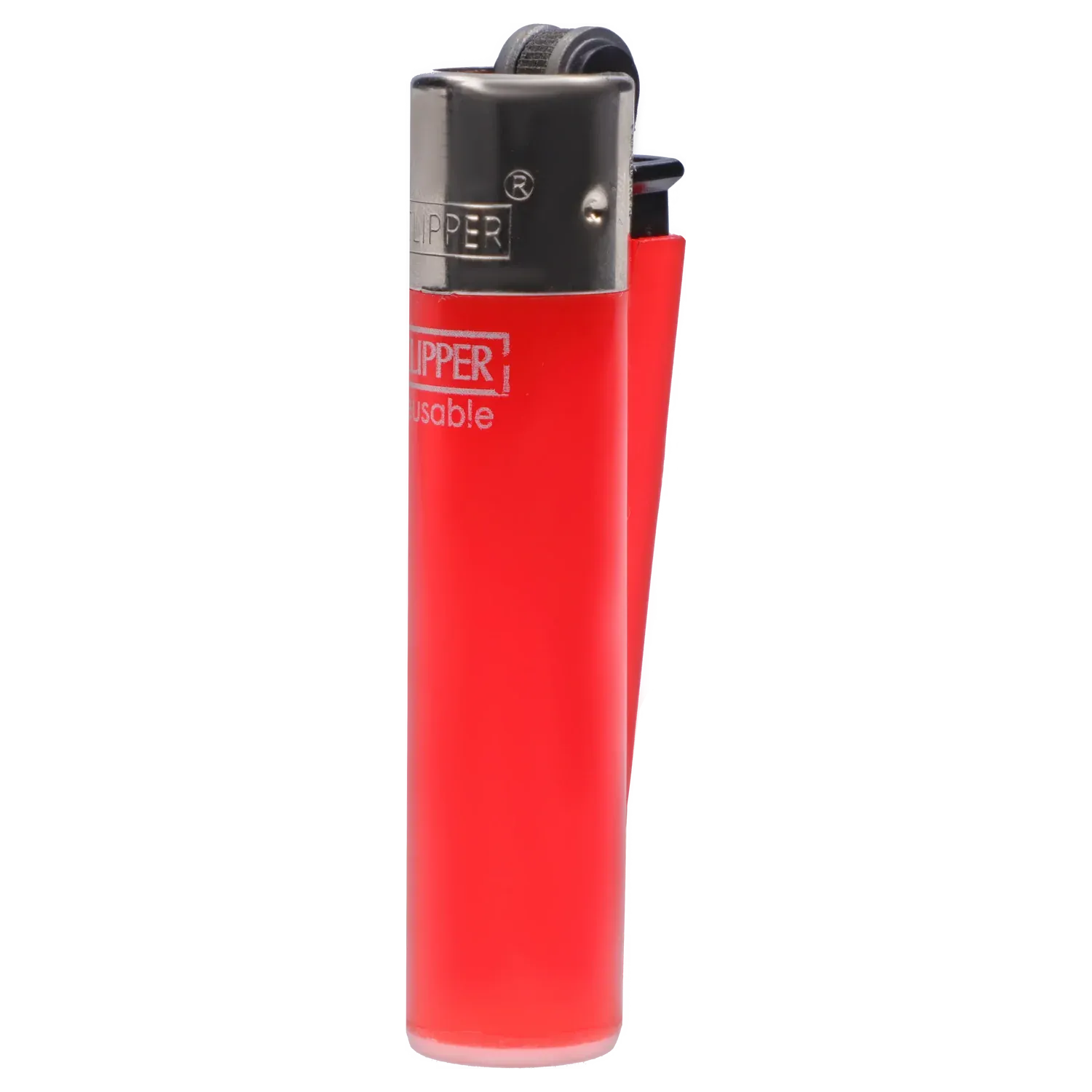 Close-up vertical view of a red lighter against a white background featuring the “Dank & Dead” Smoking Box.