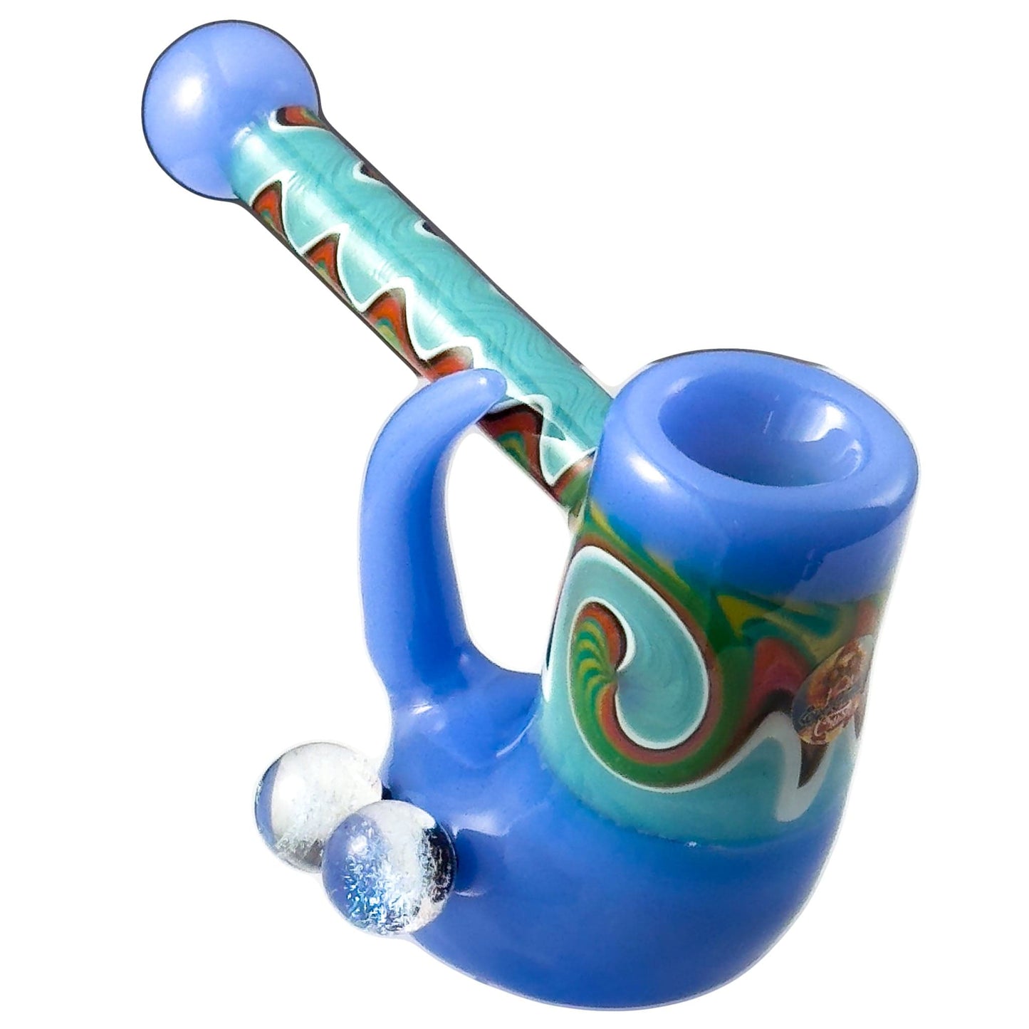 Crush Hand Pipe Blue Fang Bub Pipe w/Dual Galaxy Marbles