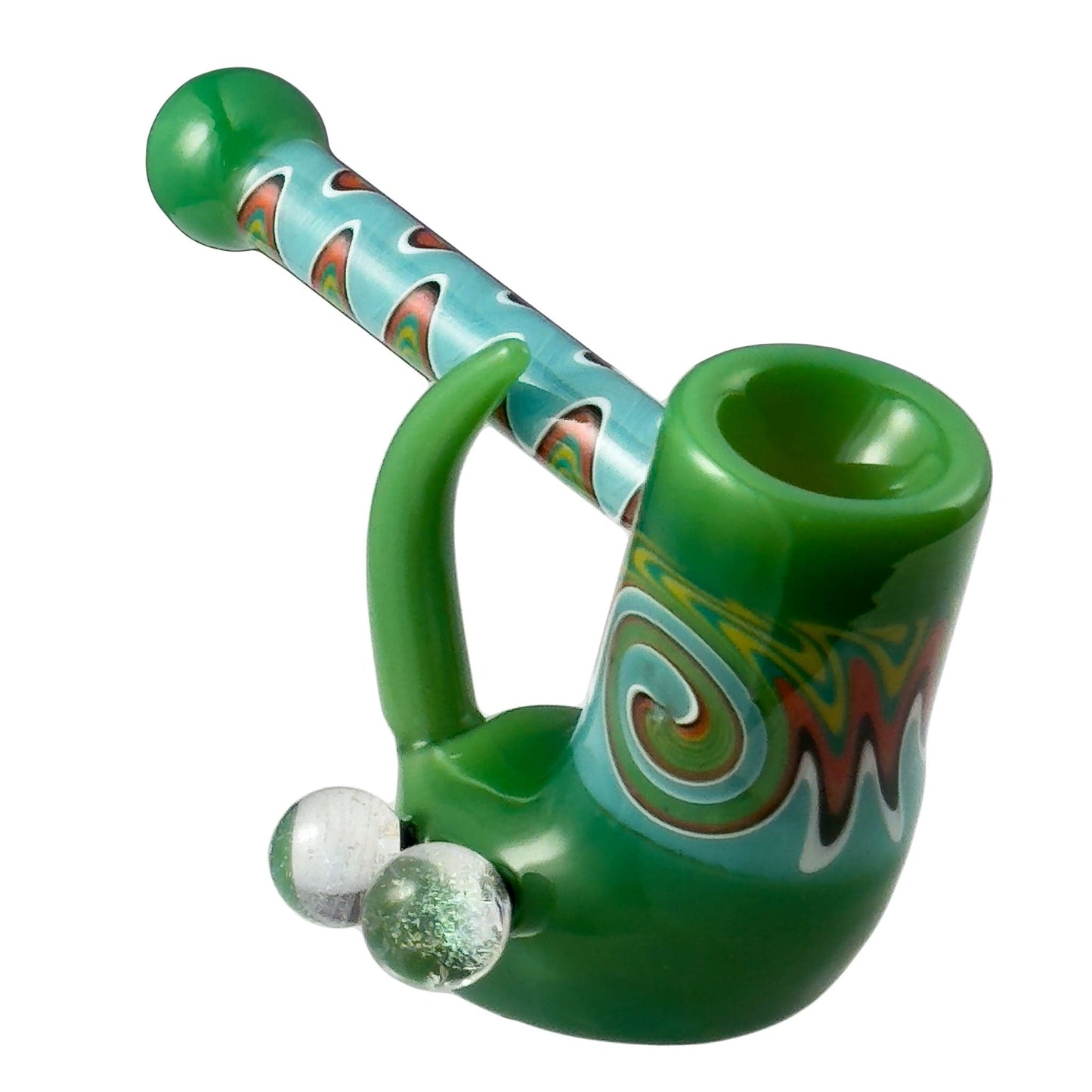 Crush Hand Pipe Green Fang Bub Pipe w/Dual Galaxy Marbles