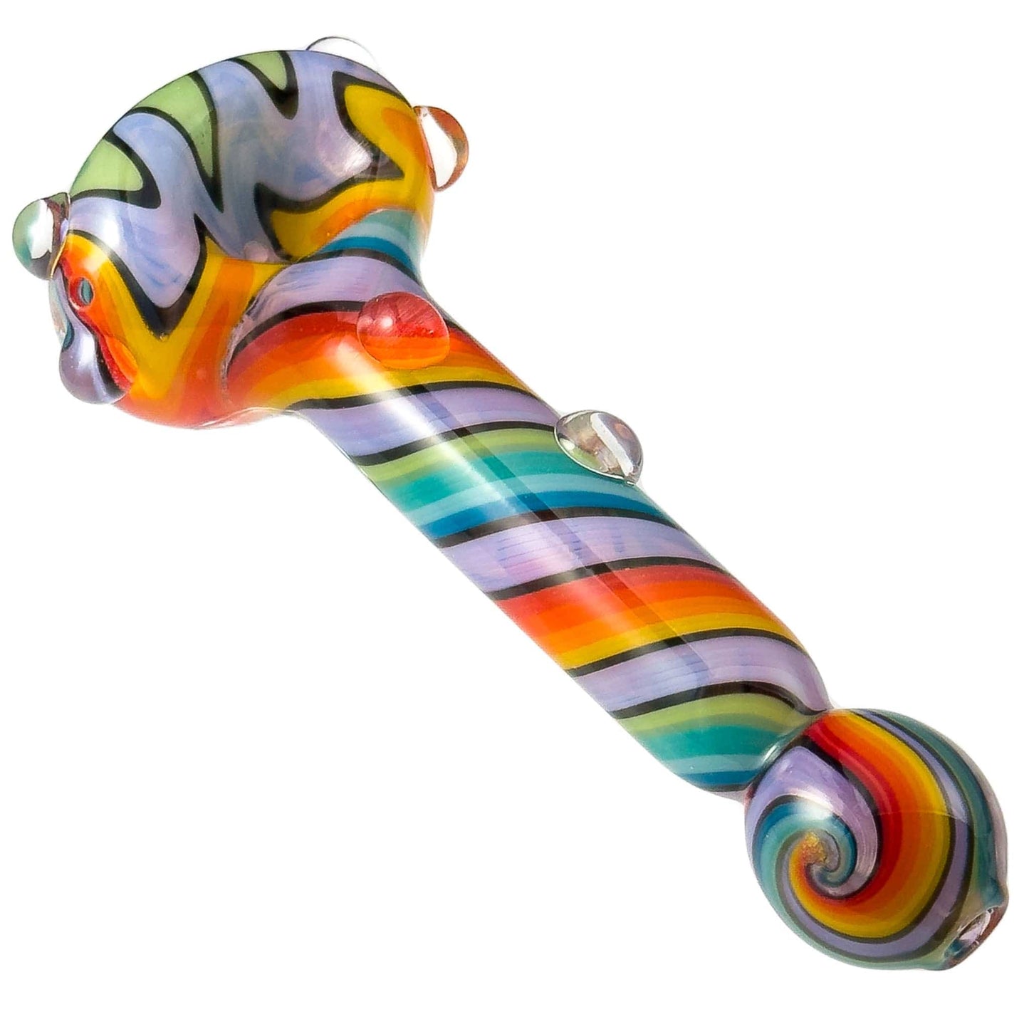 Crush Hand Pipe Rainbow Spiral Body Wig-wag Head with Bulb Mouthpiece