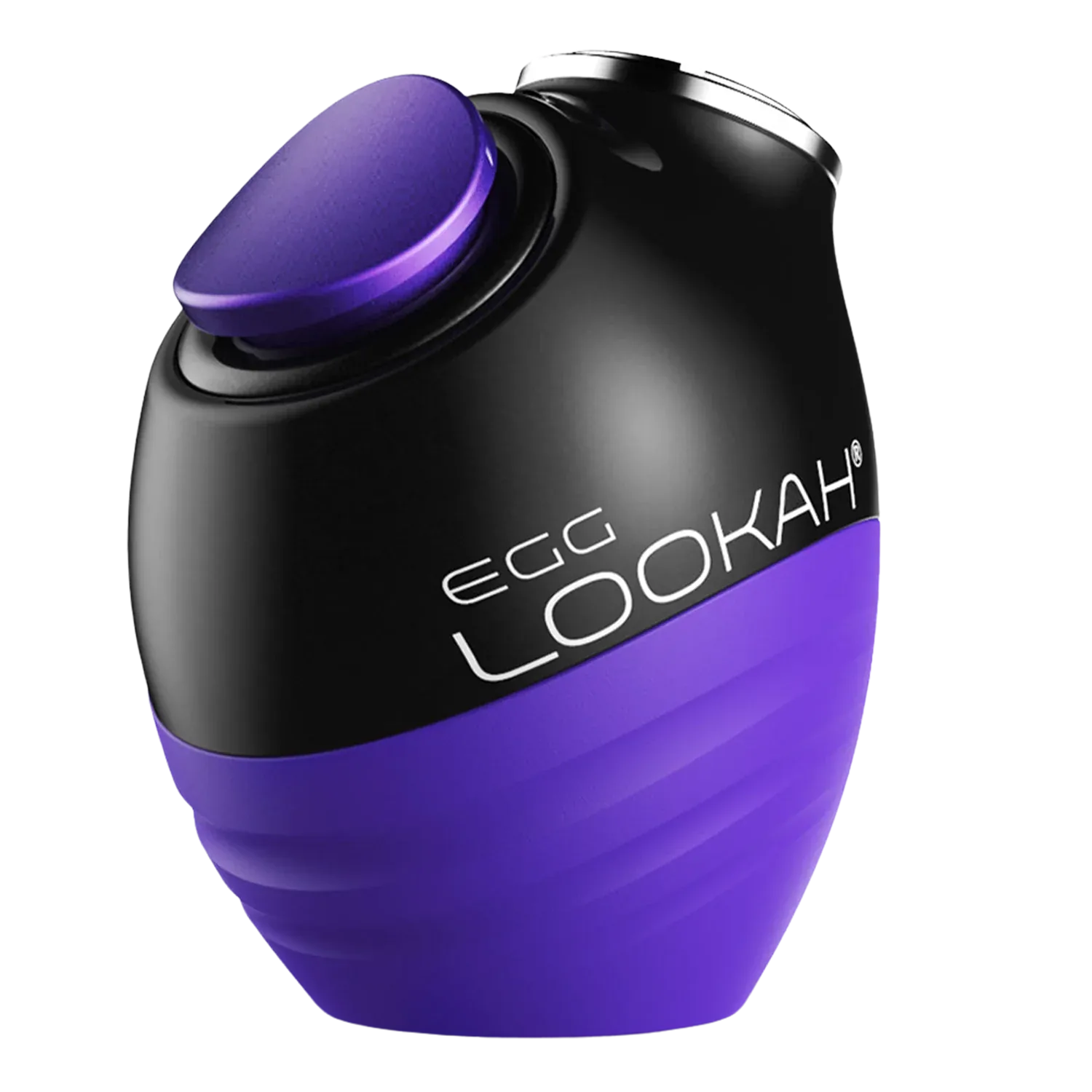 Close-up angled view of the blue Lookah Egg Vaporizer showing its rounded body, textured lower shell, top purple button, and branded logo.