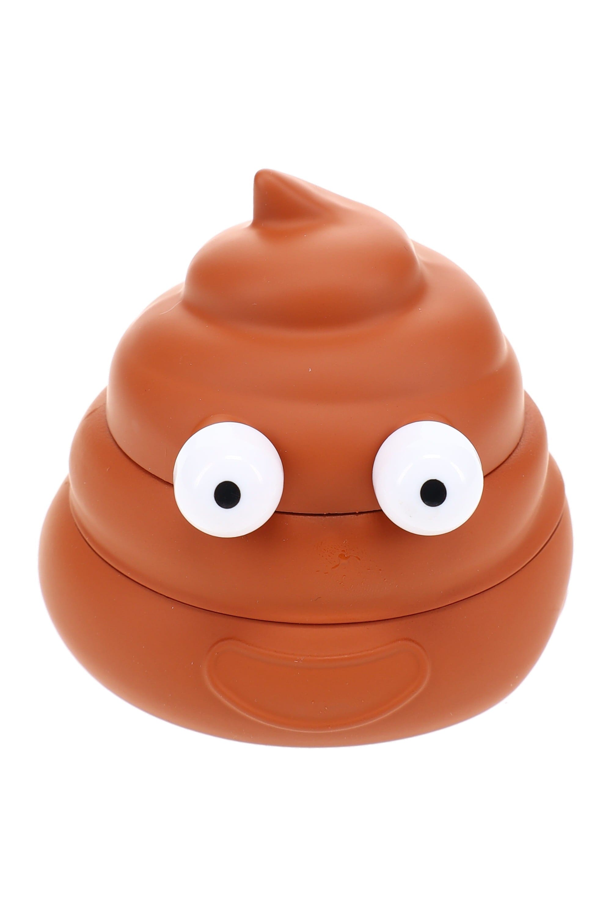 Primate Glass Plastic & Metal Poop Emoji Herb Grinder “Cheeky Chomp” – 1¾″ – Assorted Colors