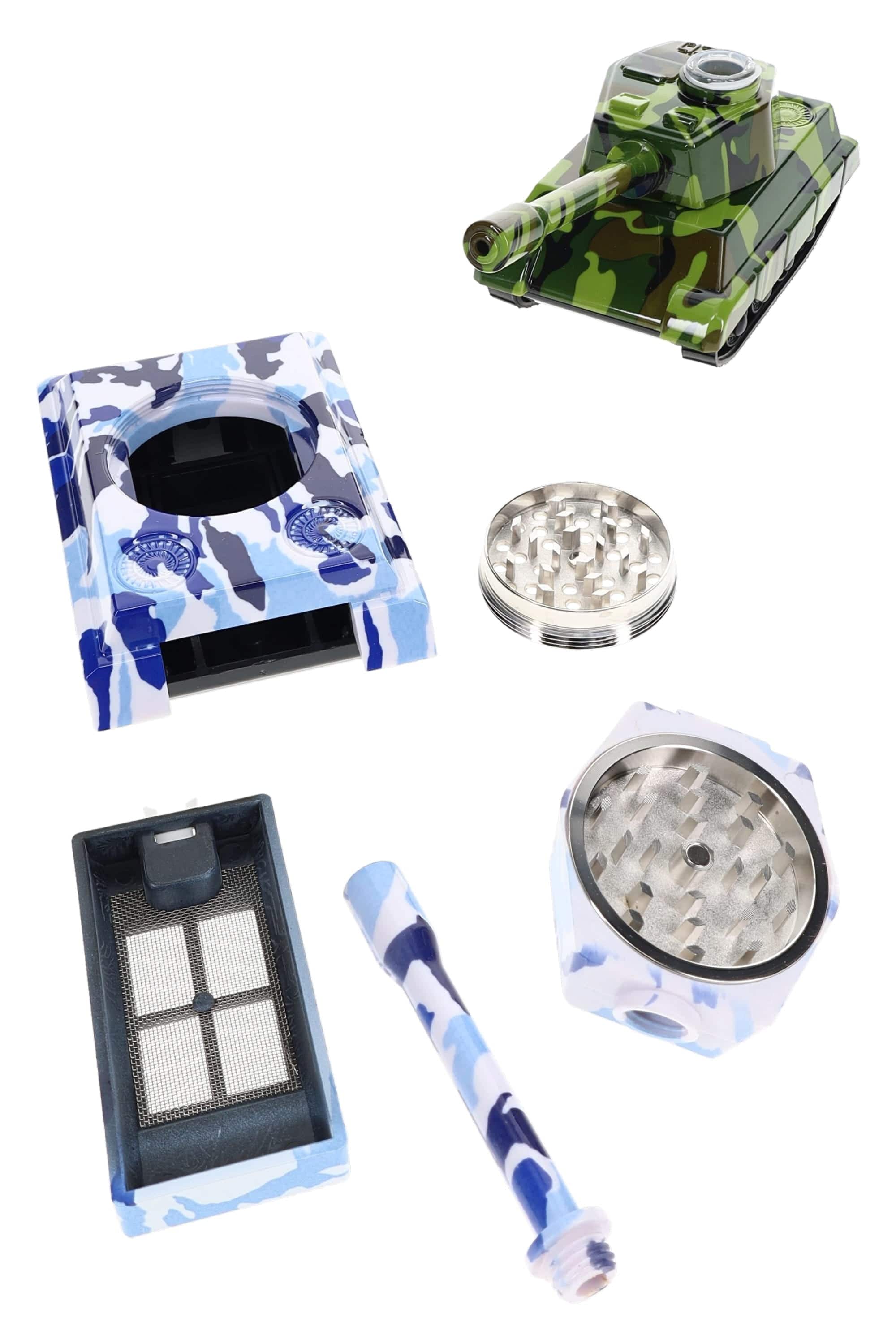 Primate Glass Tank Metal Herb Grinder & Pipe “Rolling Armor” – 1¾″ – Assorted Colors