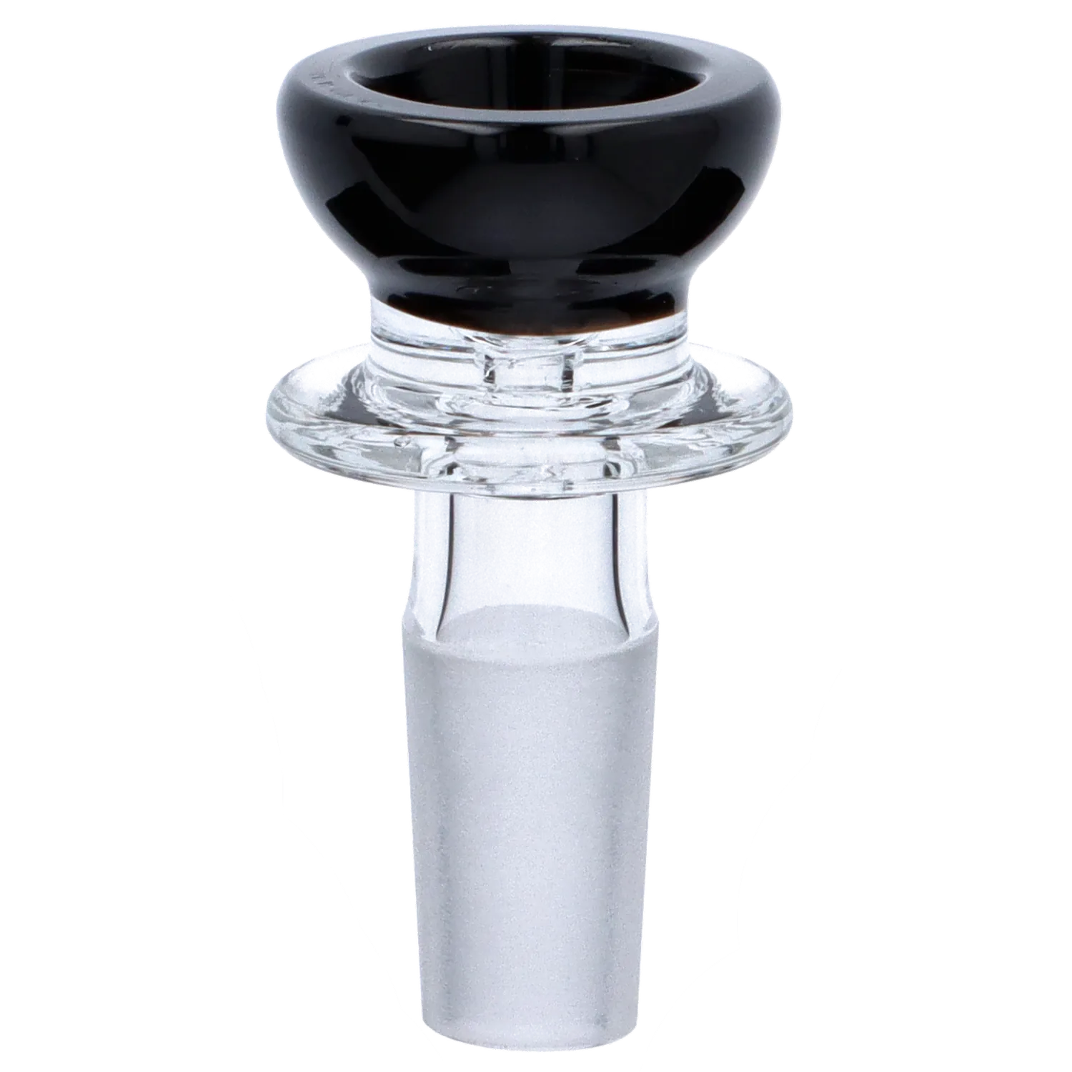 Close-up front view of the DHC Glass with Colored Top Herb Bowl showing its glossy black rounded top and clear glass joint.