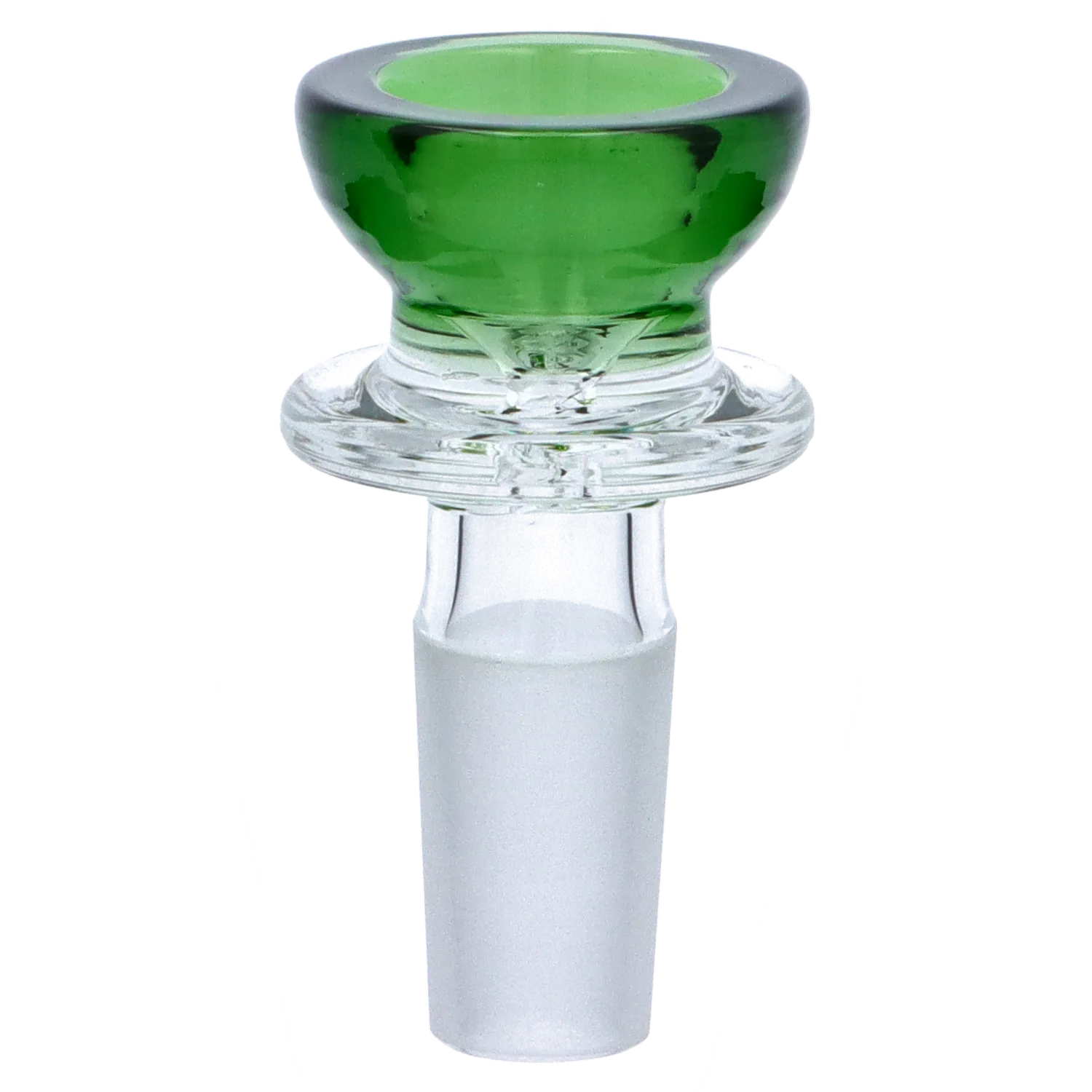 Close-up front view of the DHC Glass with Colored Top Herb Bowl showing a glossy green top and clear glass joint.