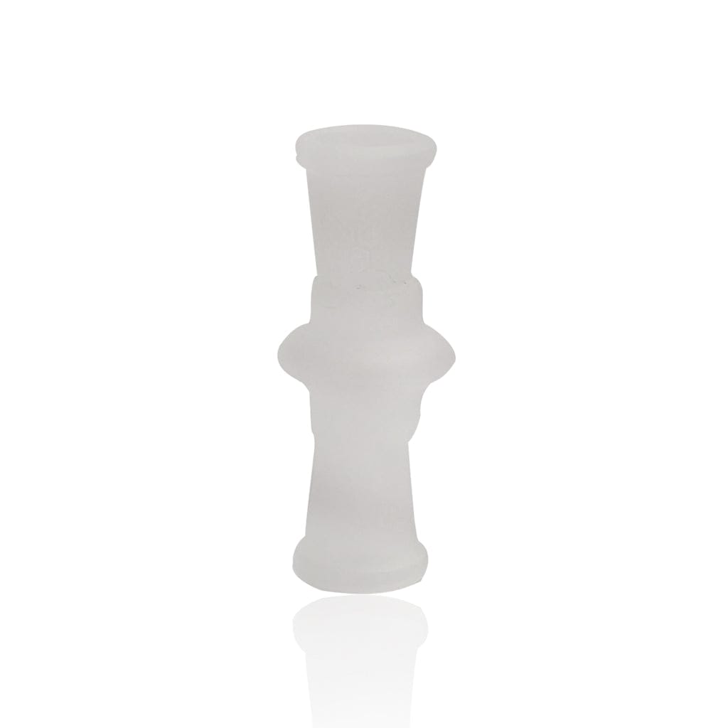 Centered front view of a frosted glass adapter, the Honeybee Herb Glass Converter Adapter, shown upright on a white background with a soft reflection beneath.
