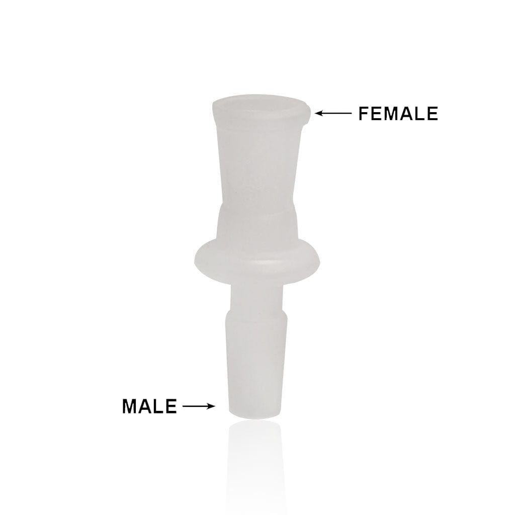 Front-facing shot of a frosted white Honeybee Herb Glass Converter Adapter showing the female top and tapered male bottom against a white background