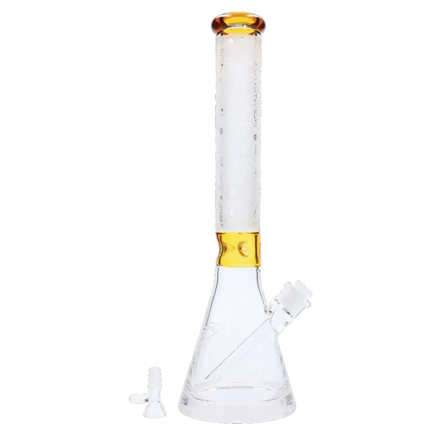 Straight-on view of the Frosted Engraved Bong - 17 in. showing its frosted engraved straight neck with amber accents and beaker base.