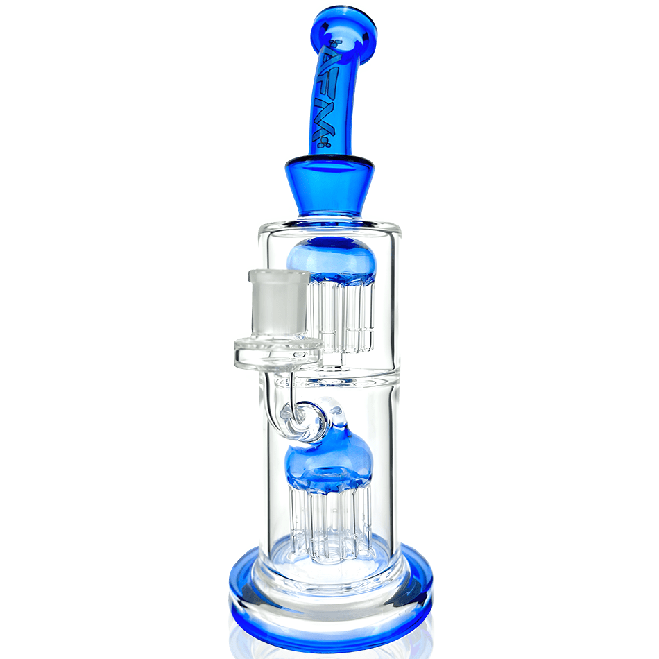 AFM Smoke Dab Rig Ink Blue 11" AFM Glass Double Tower Tree Colored Glass Dab Rig