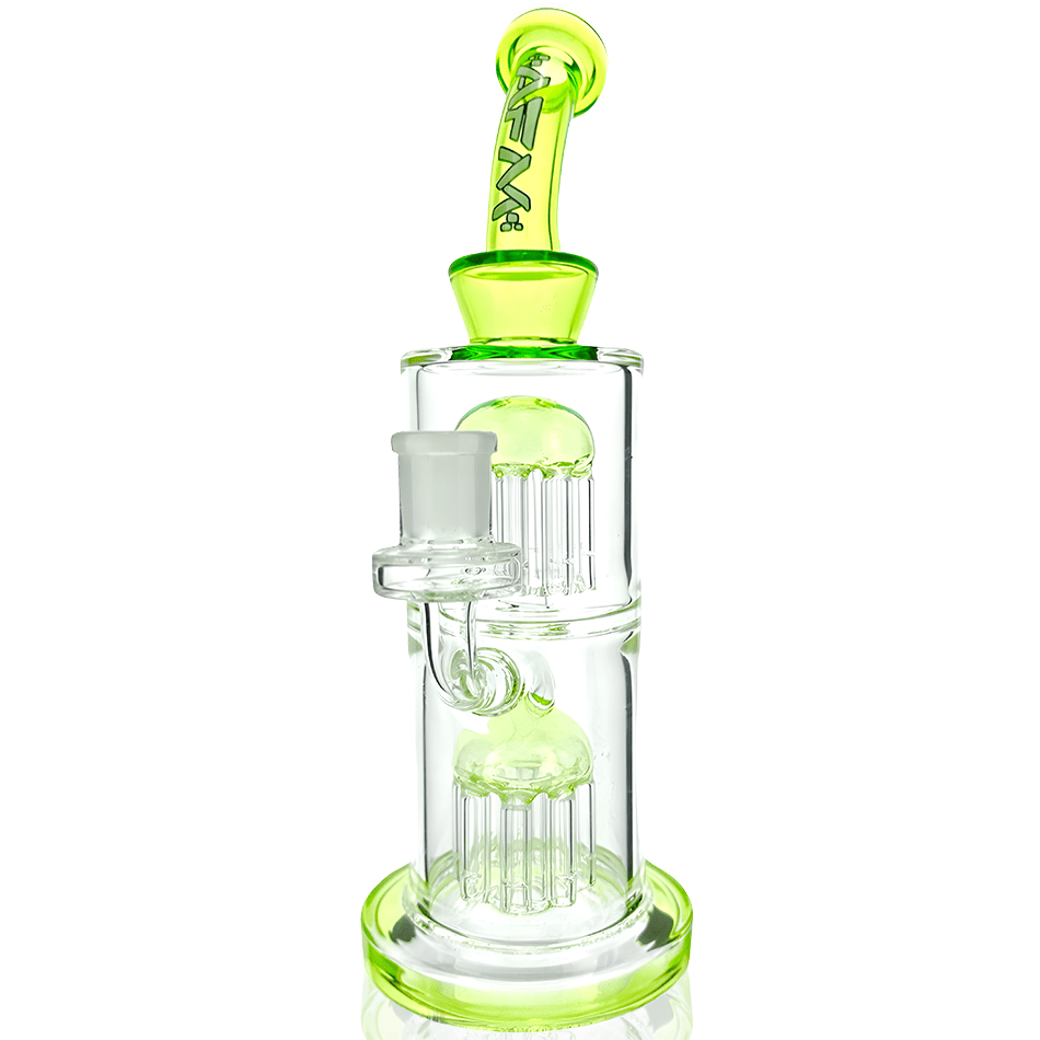 AFM Smoke Dab Rig Lime 11" AFM Glass Double Tower Tree Colored Glass Dab Rig