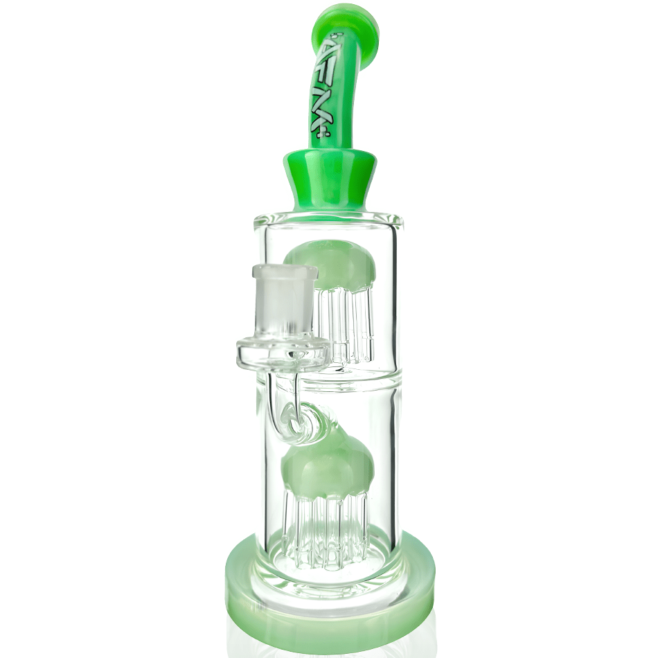 AFM Smoke Dab Rig Mint 11" AFM Glass Double Tower Tree Colored Glass Dab Rig