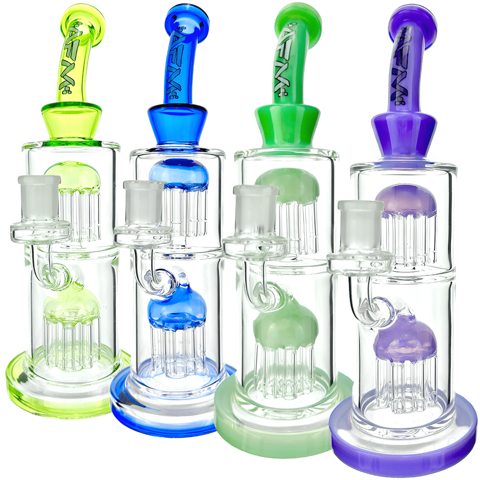 AFM Smoke Dab Rig 11" AFM Glass Double Tower Tree Colored Glass Dab Rig