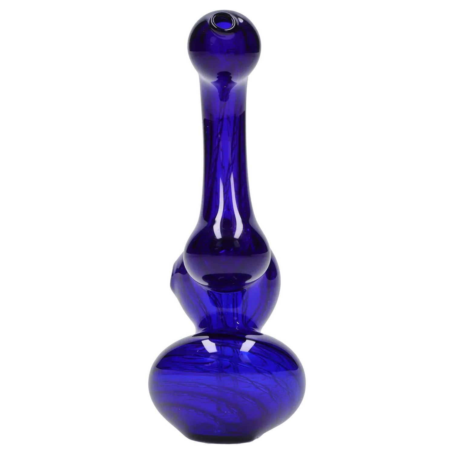 Centered front view of the Mini Bubbler with Colored Tube showing its tall cobalt-blue glass silhouette and reflective highlights