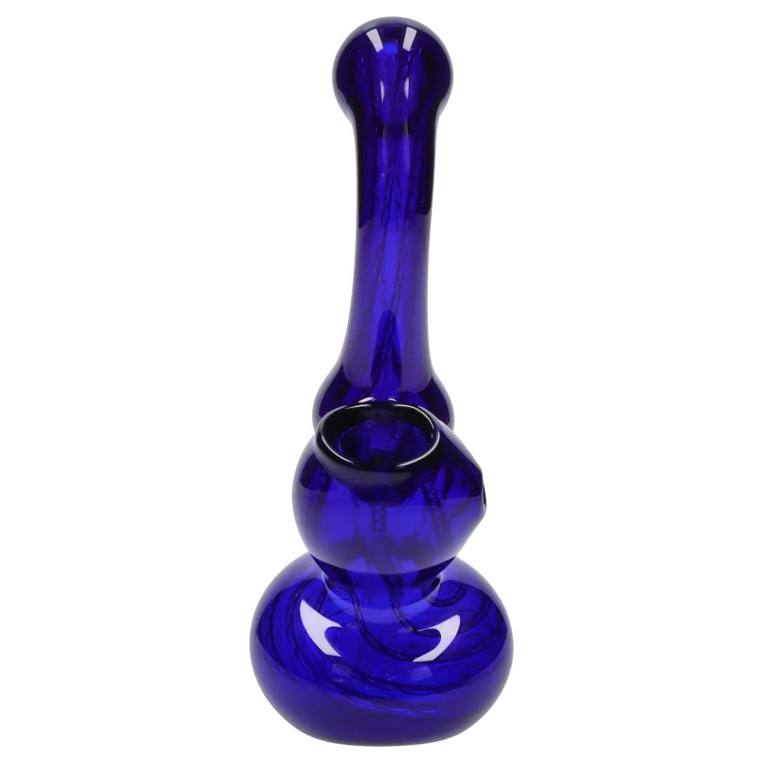 Front-facing view of the Mini Bubbler with Colored Tube showing a glossy deep blue glass neck and rounded base against a light gray background
