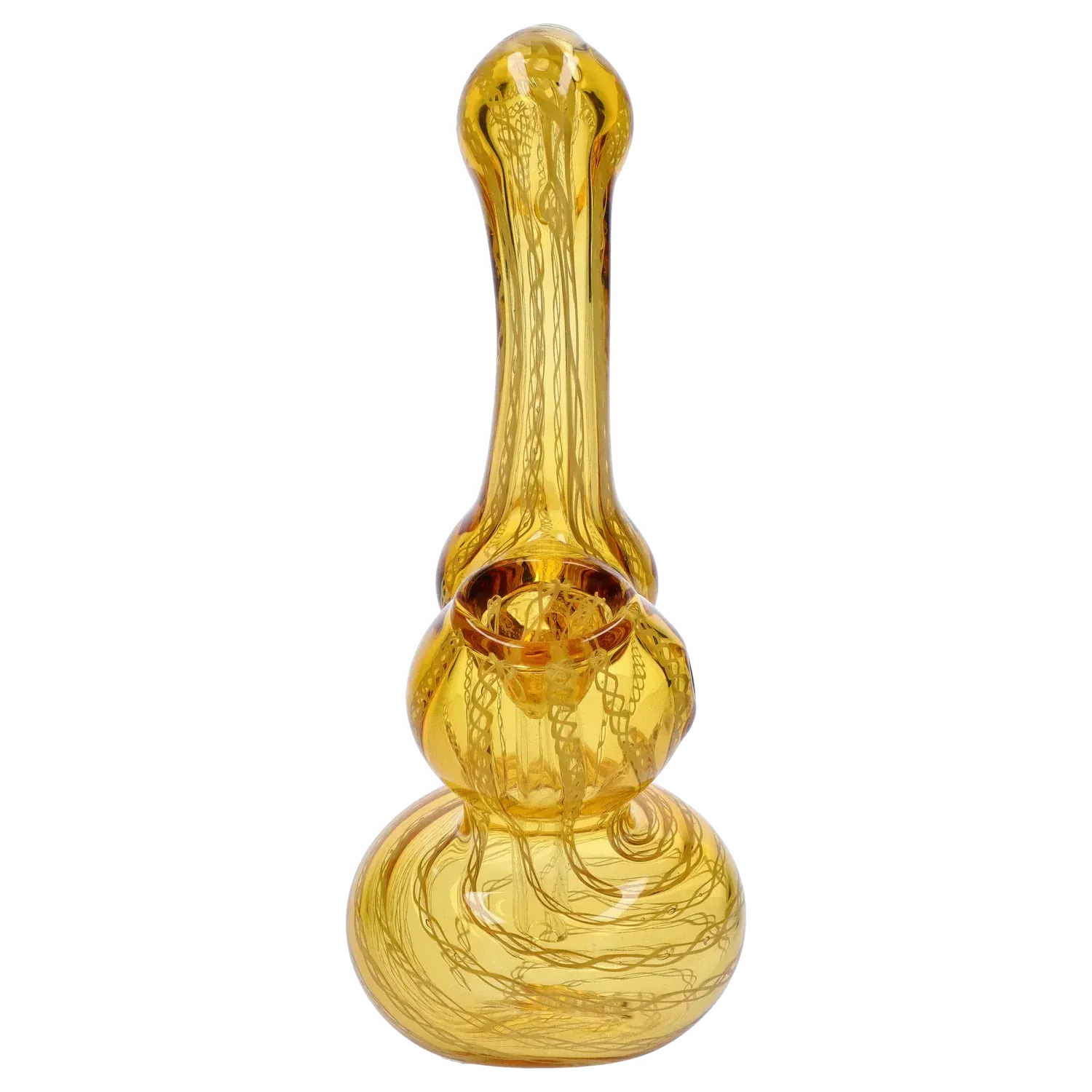 Front-facing close-up of the Mini Bubbler with Colored Tube showing its amber glass bulb and long neck against a white background