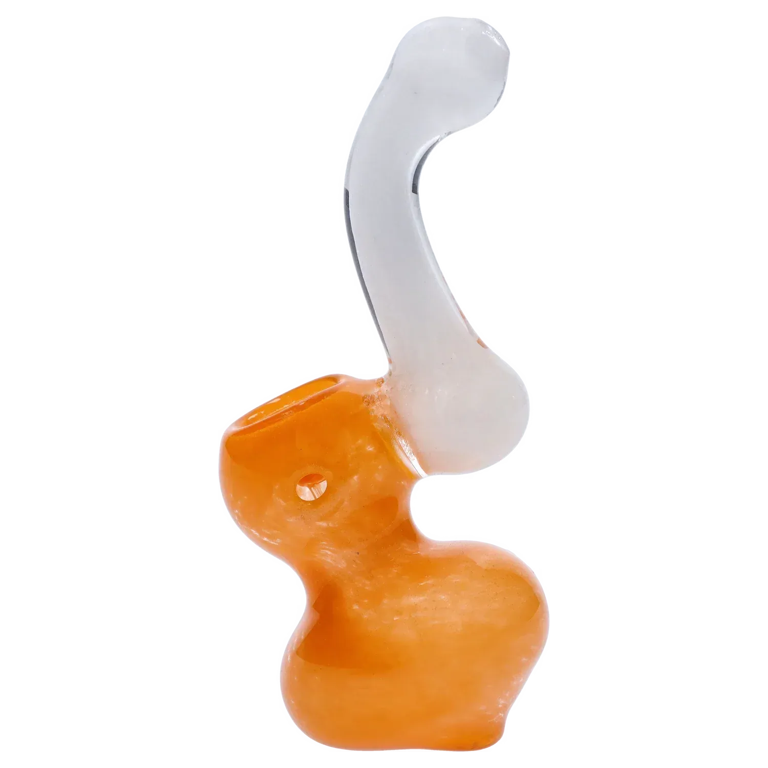 Close-up side view of the Mini Bubbler with Colored Tube showing an orange bubbler base and a curved clear tube extending upward.
