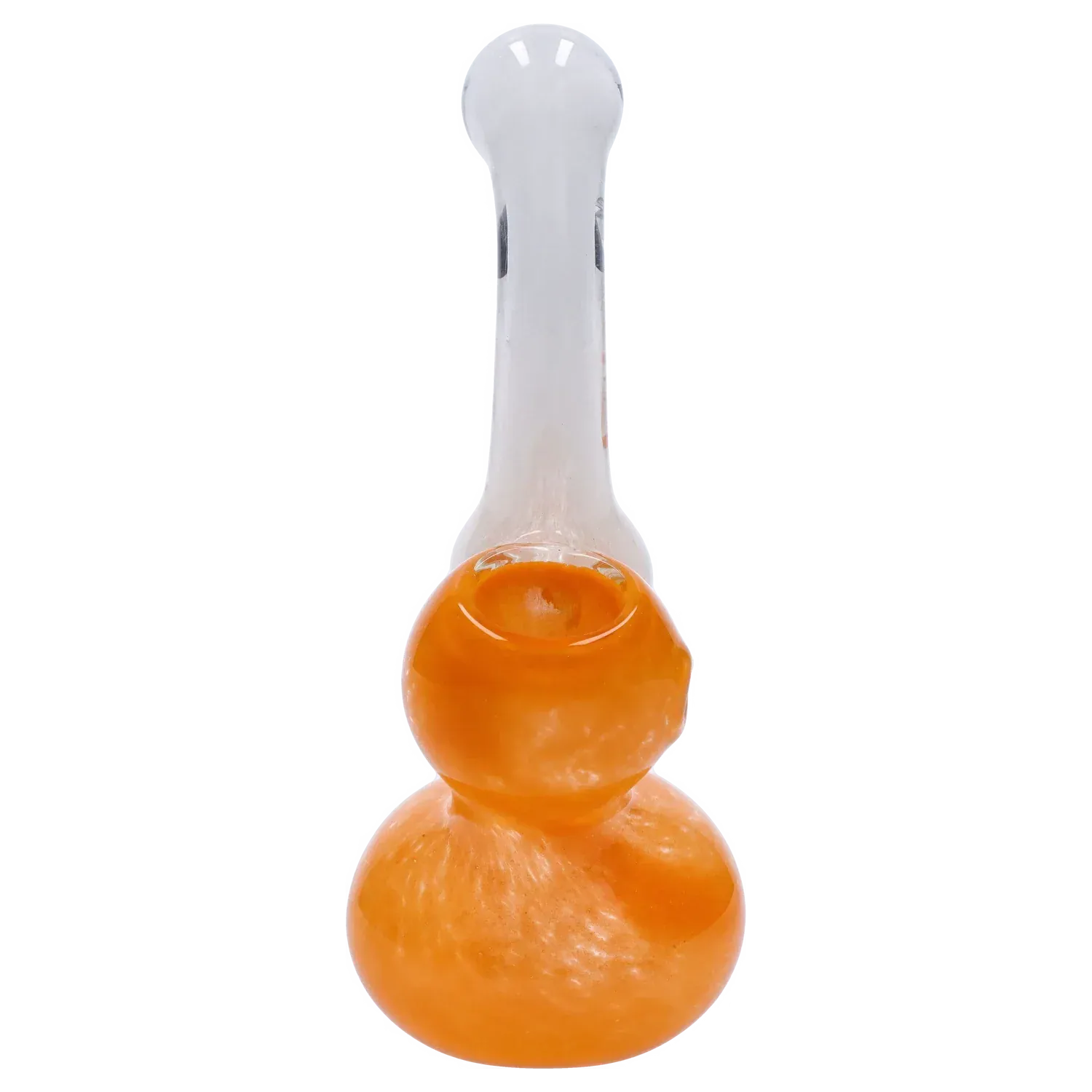 Close-up front view of the Mini Bubbler with Colored Tube showing a clear neck and two stacked orange glass bulbs.
