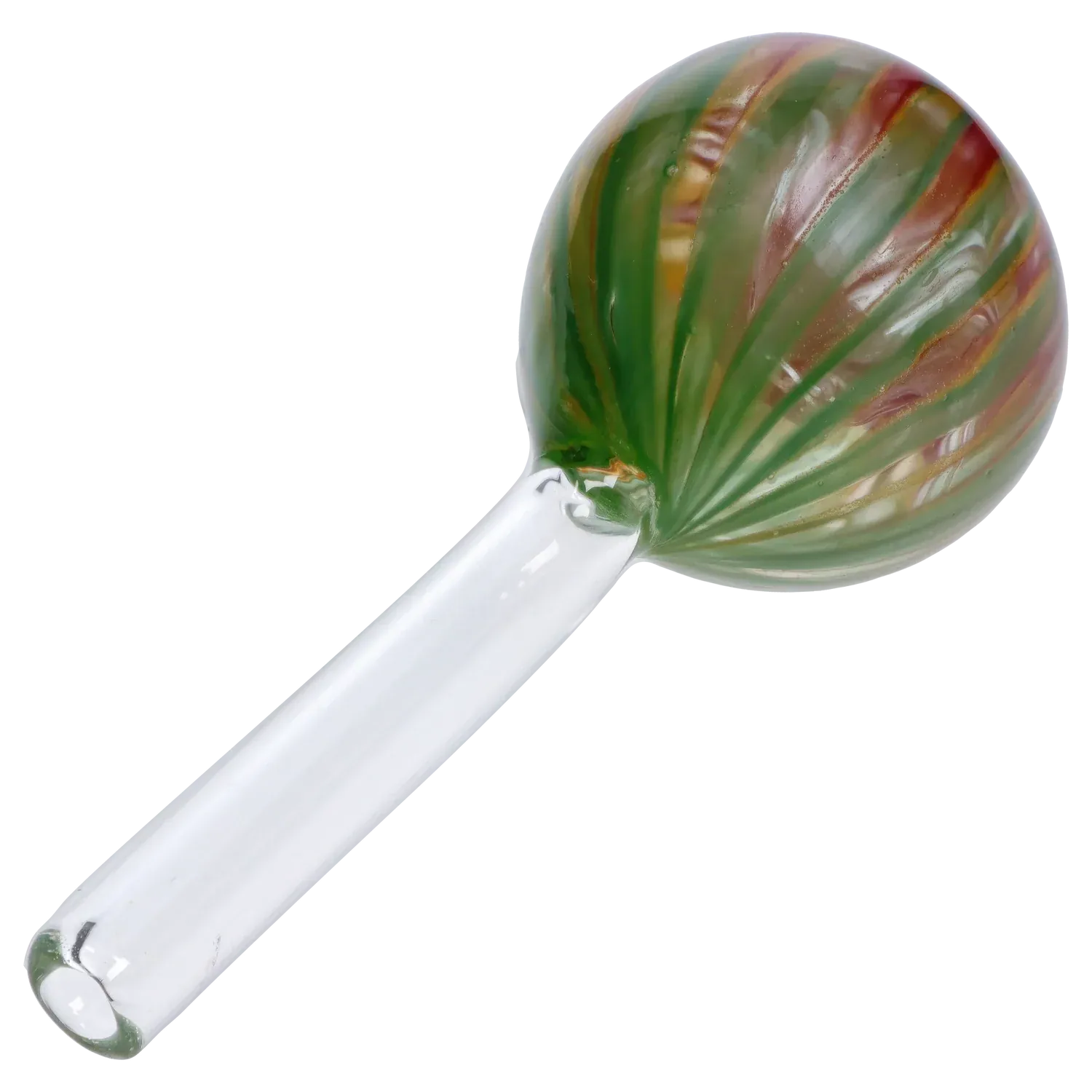 Angled close-up of the rounded green-striped bowl and clear stem of the DHC 9mm Rasta Wrap-N-Rake Slides.