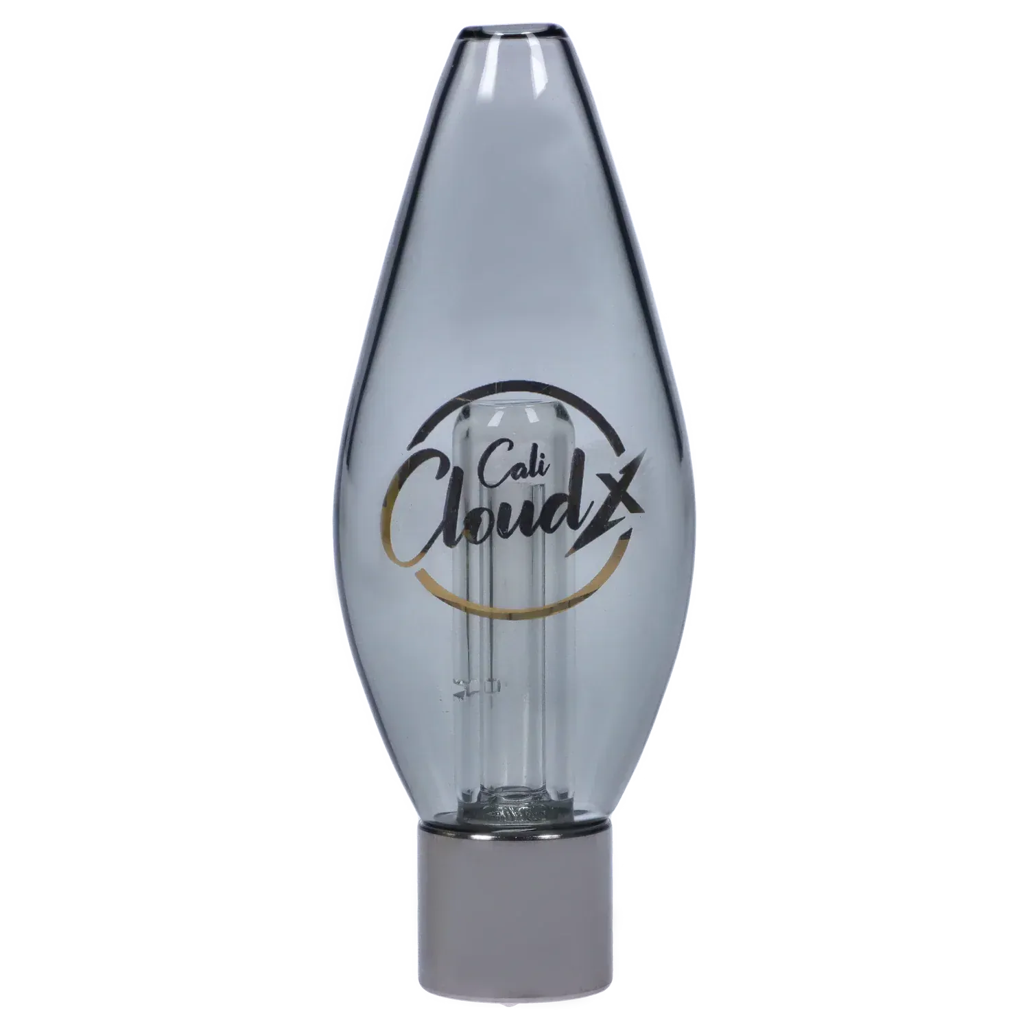 Centered front view of the Mini Oval Cali Cloudx Straw Set showing its translucent smoky oval straw top with the gold-and-black "Cali Cloudx" logo.