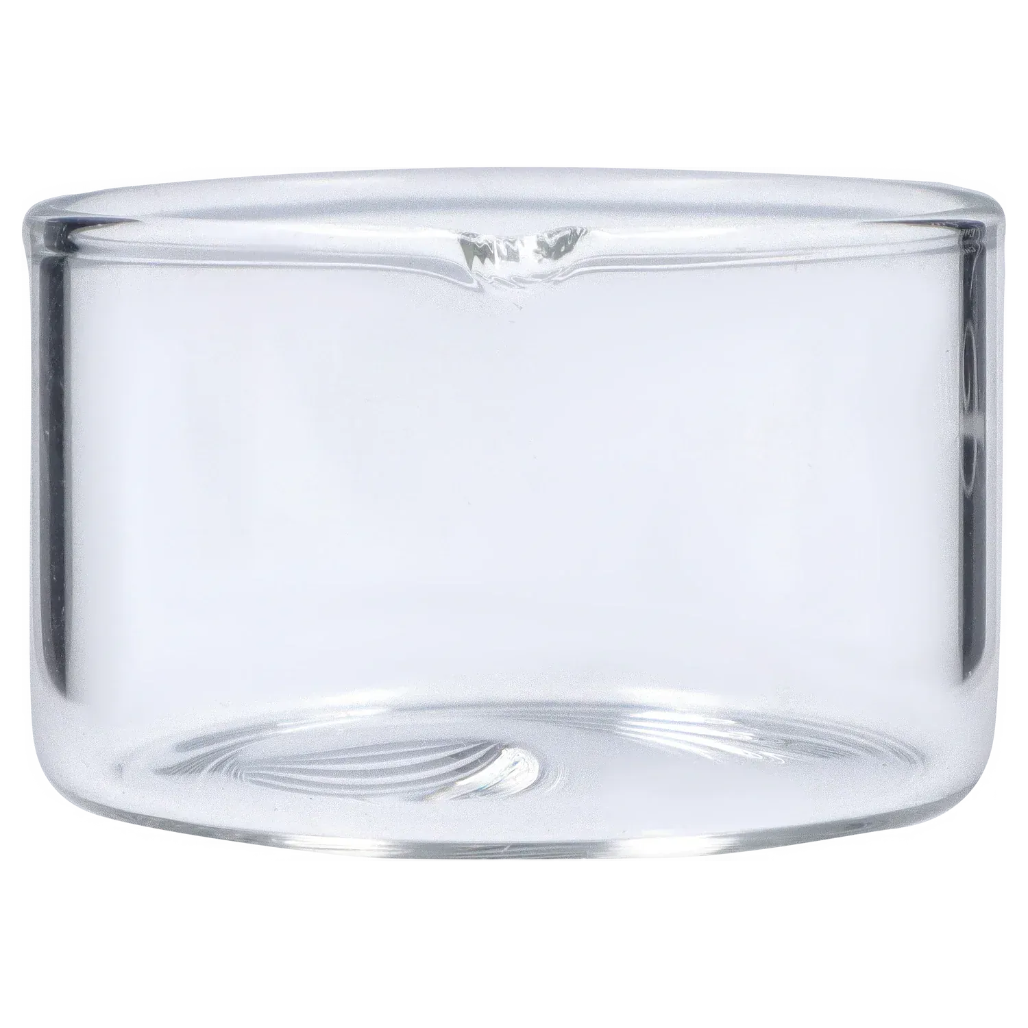 Close-up front view of the clear Mini Oval Cali Cloudx Straw Set showing its short cylindrical glass wall and rounded rim against a white background