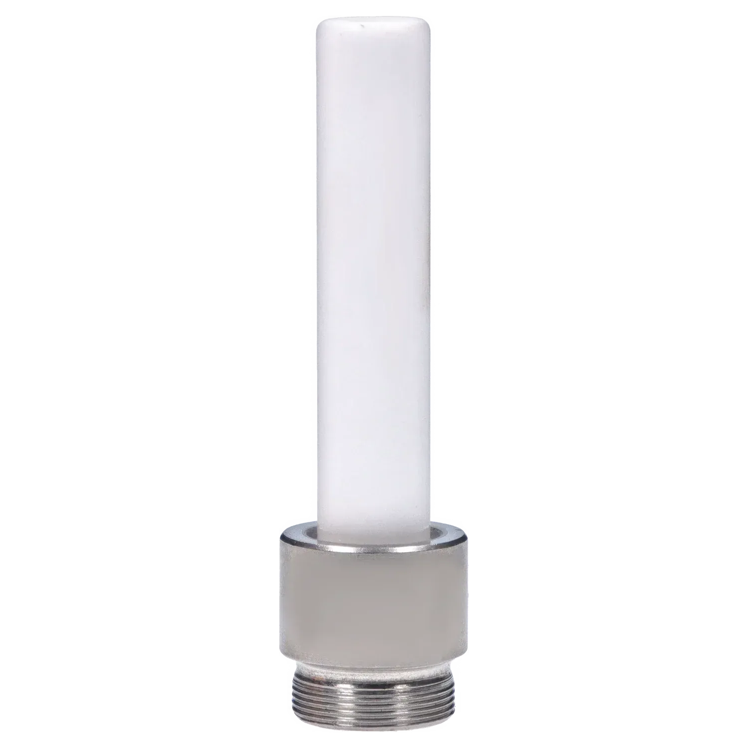 Close-up vertical view of the Mini Oval Cali Cloudx Straw Set showing a frosted white oval straw inserted into a silver metal threaded base.