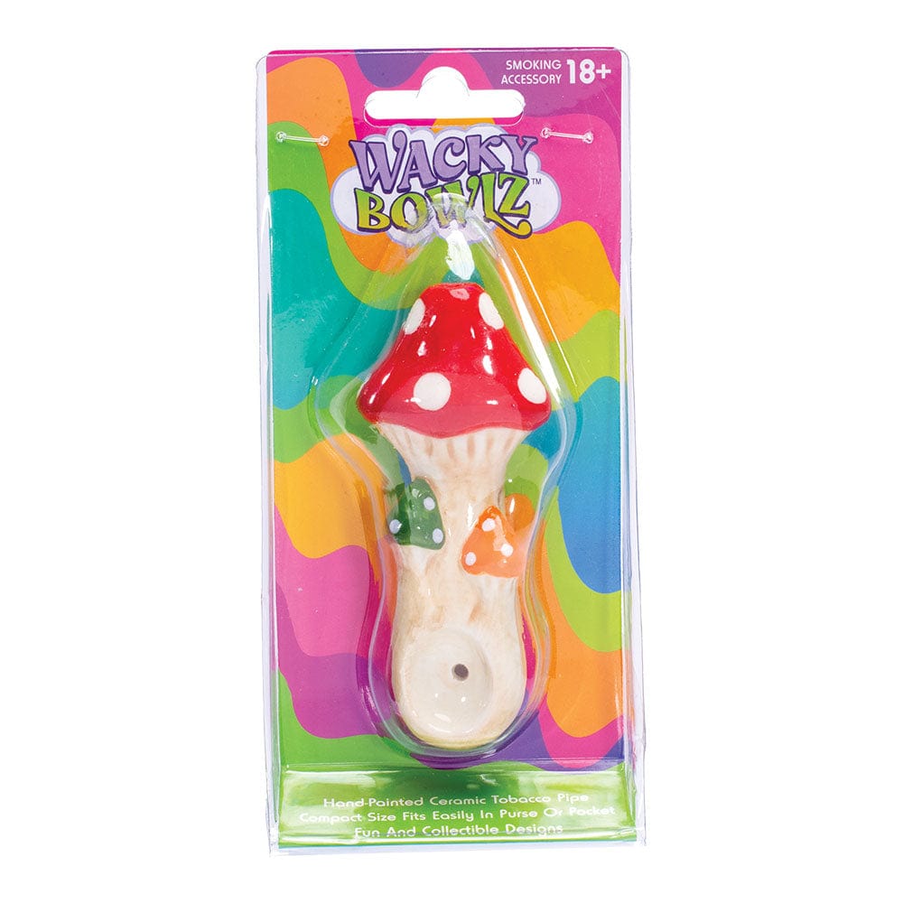 Wacky Bowlz Hand Pipe 4" Tri Mushroom Ceramic Pipe