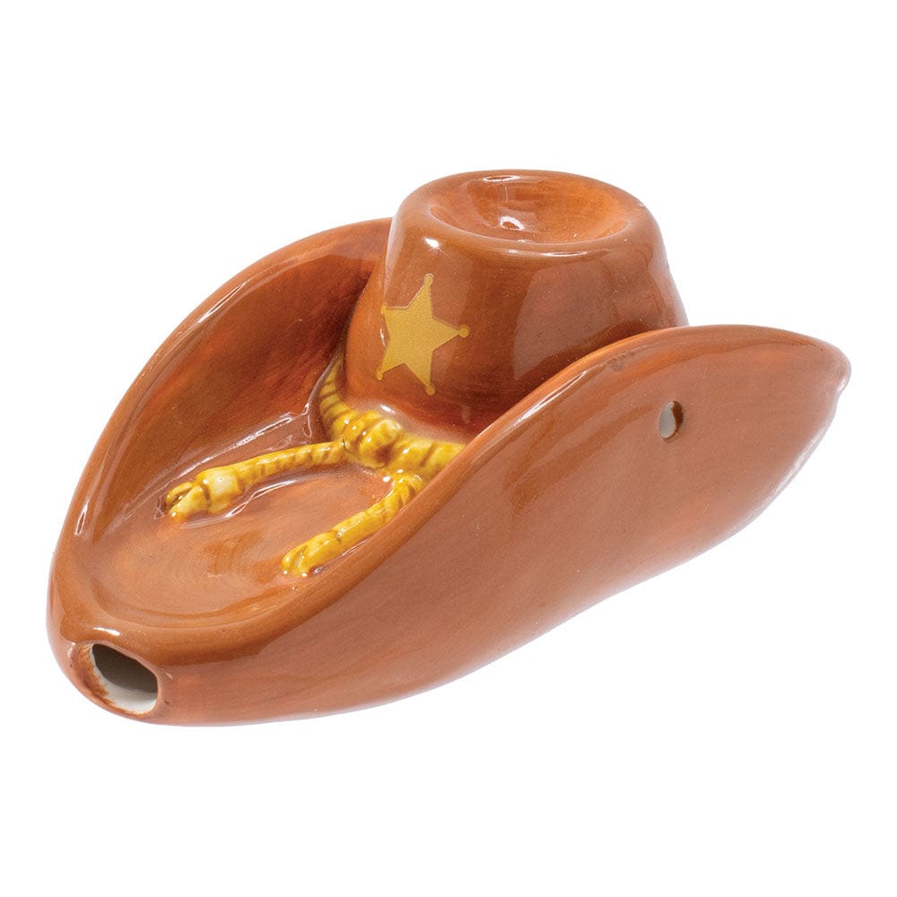 Wacky Bowlz Hand Pipe 4" Cowboy Hat Ceramic Pipe