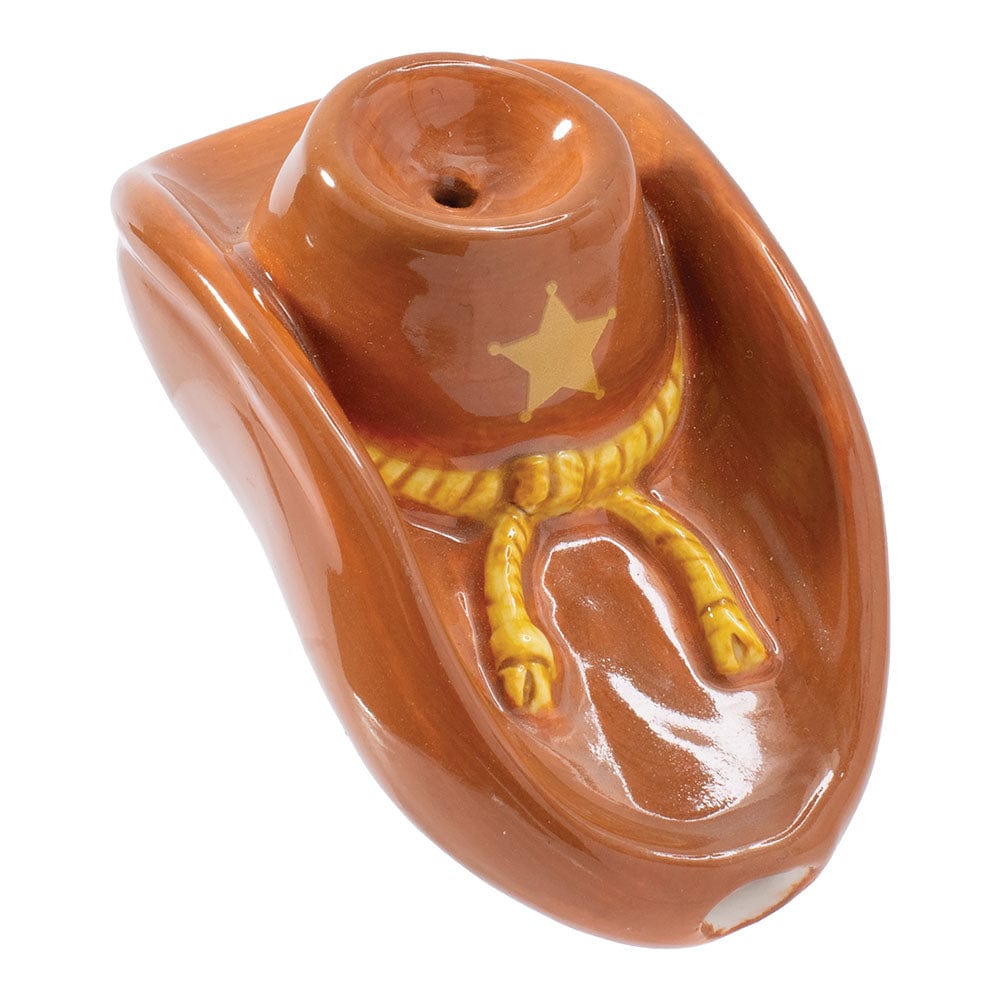 Wacky Bowlz Hand Pipe 4" Cowboy Hat Ceramic Pipe