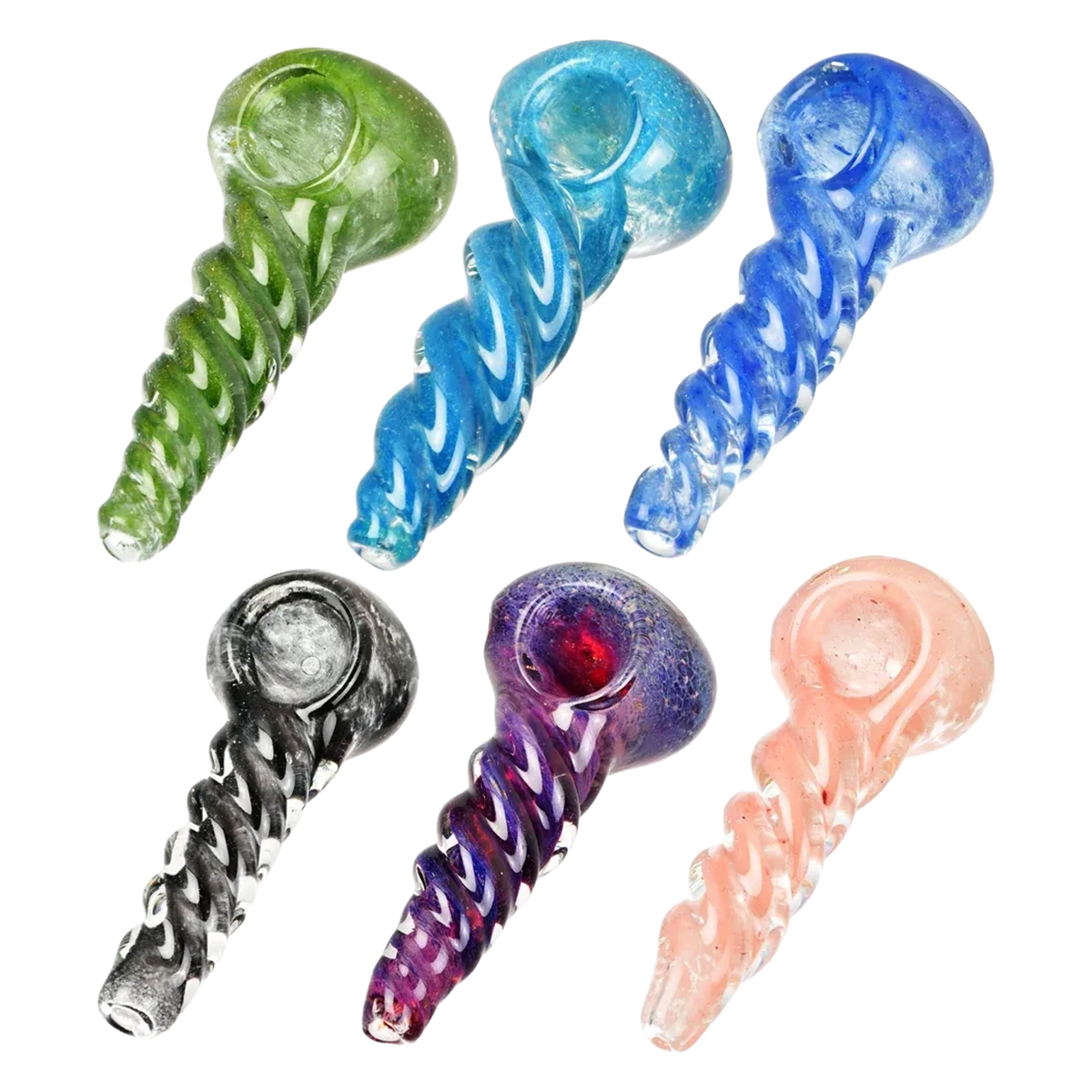 Pulsar Small Heavy Twisted Frit Glass Pipe - 3" / Colors Vary