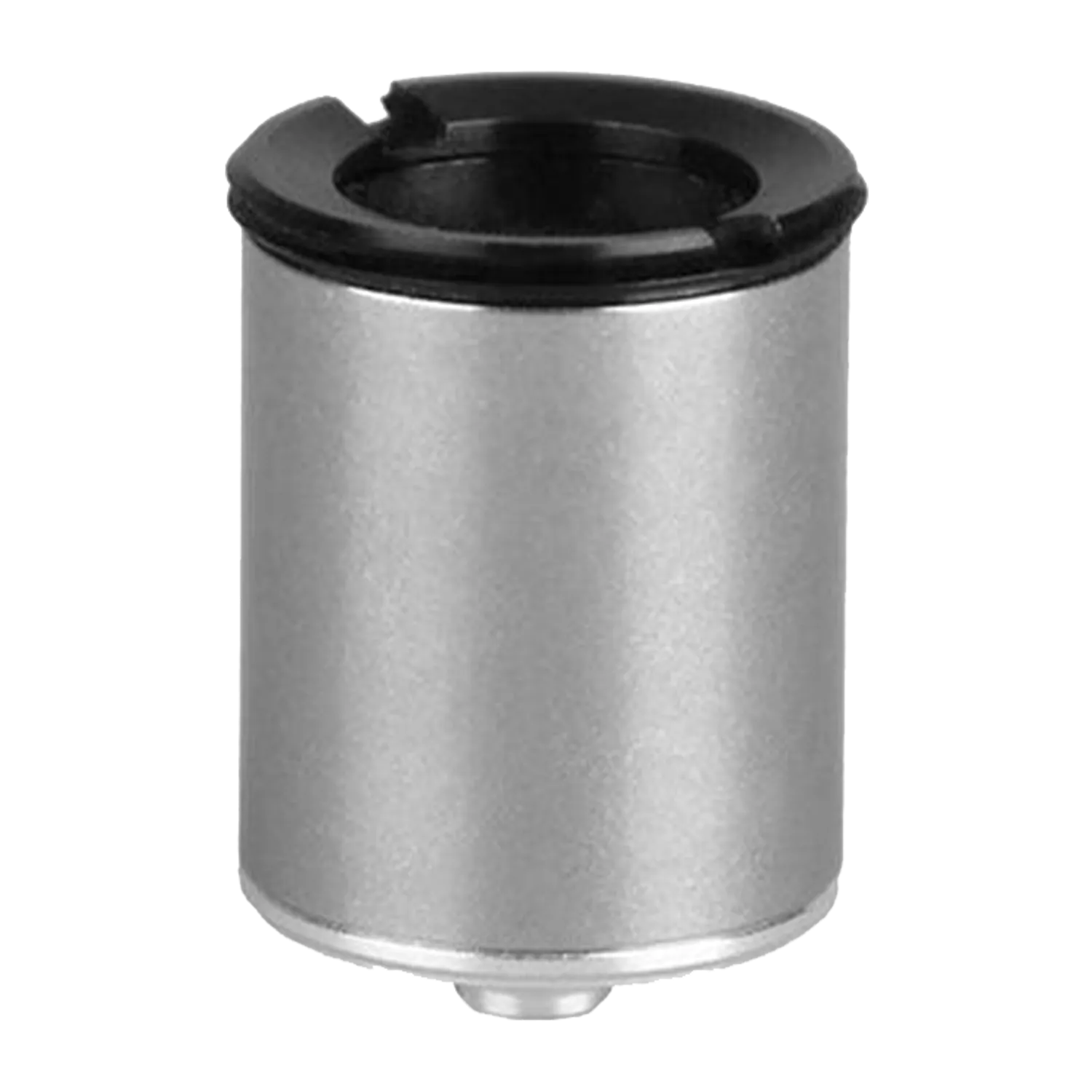 Close-up front view of a cylindrical Pulsar Apx Smoker V3 Replacement Ceramic Atomizer with a silver body and black top rim against a white background.