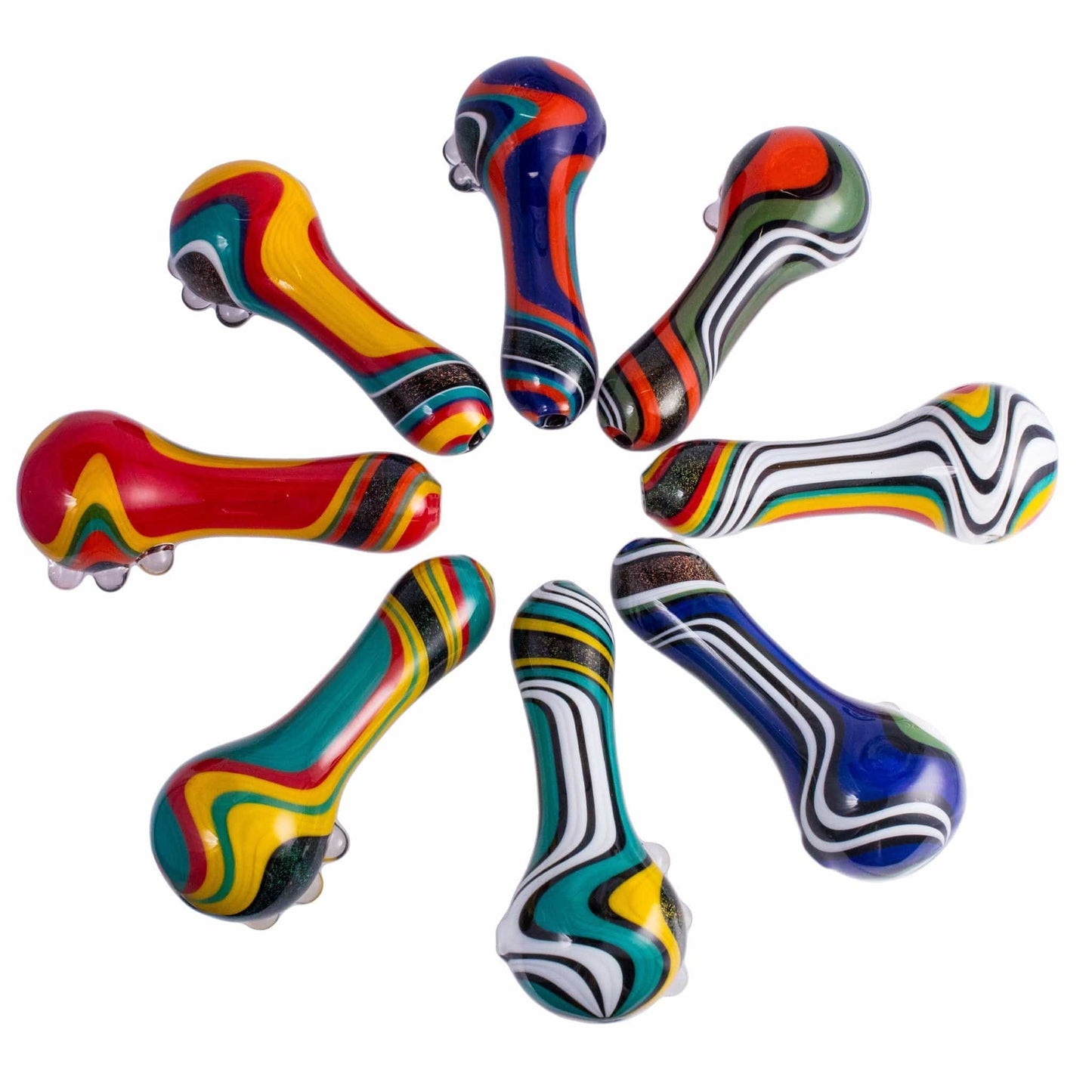 Crush Hand Pipe Dichroic Glass Spoon Pipe with Colorful Grip Bumps 4"