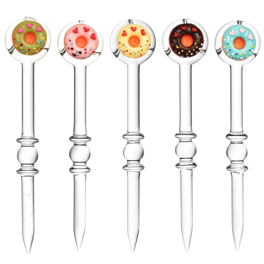 Daily High Club Dab Tool Set of 5 Glass Donut Carb Cap Dabbers 6" / Assorted Colors