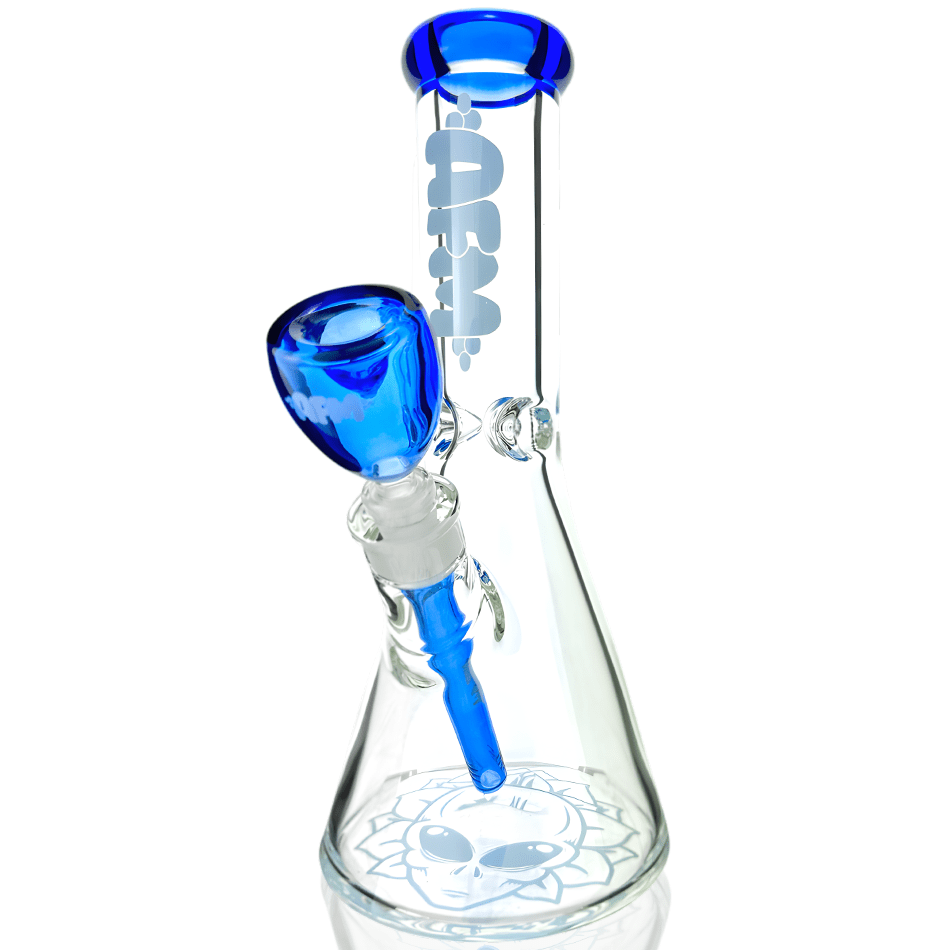 AFM Smoke Bong Ink Blue 12" AFM Glass Chubbi Beaker Clear Colored Lip Beaker Bong Bundle