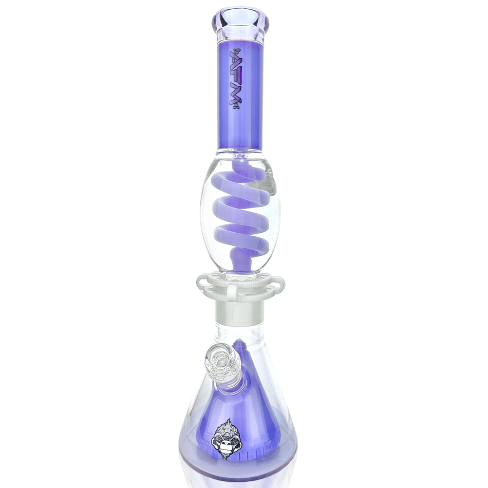 AFM Smoke Bong Double Purple 16" AFM Glass UFO Pyramid Glass Freezable Coil Beaker Bong