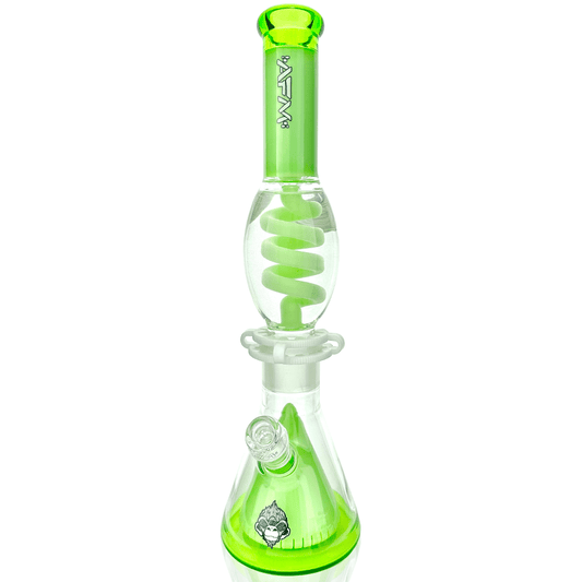 AFM Smoke Bong Slime/ Lime 16" AFM Glass UFO Pyramid Glass Freezable Coil Beaker Bong