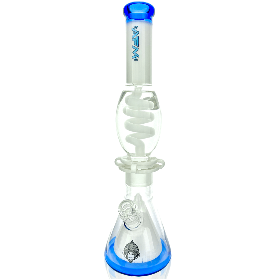 AFM Smoke Bong Ivory/ Ink Blue 16" AFM Glass UFO Pyramid Glass Freezable Coil Beaker Bong