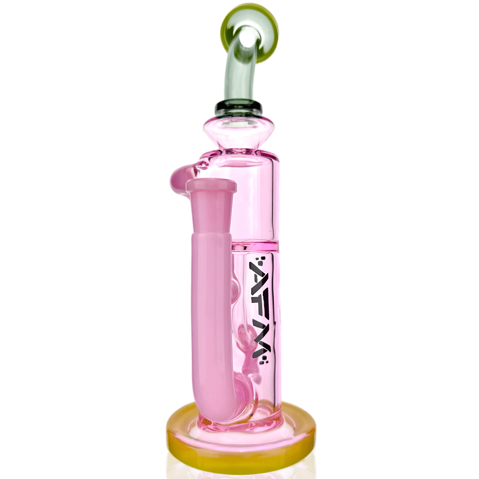 AFM Smoke Dab Rig Pink/ Smokey 10" Glass Bilbao Colored Glass Recycler Dab Rig