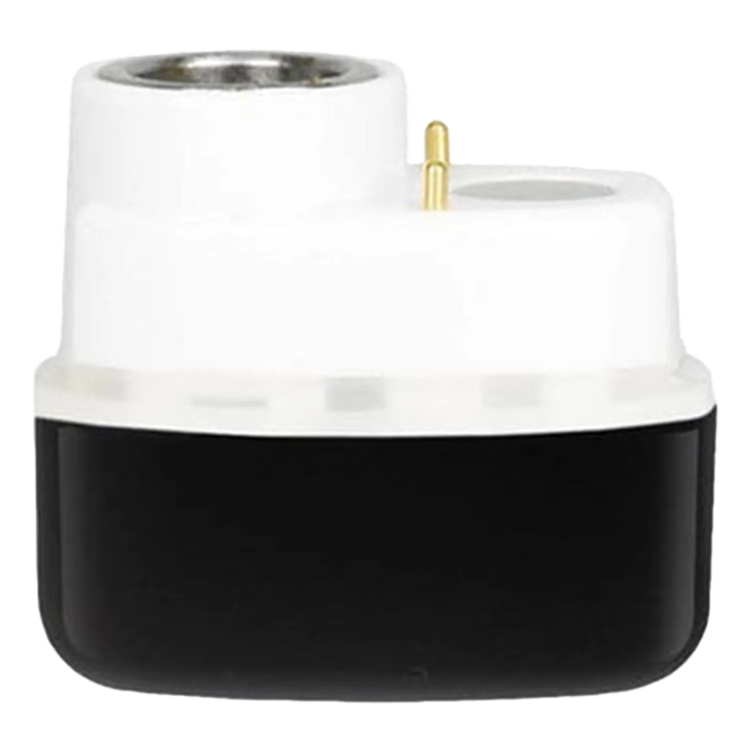 Close-up front view of the white and black Pulsar 510 Dl Lite Bottom Magnetic Connector showing its raised white top with a metal socket and two small gold pins.