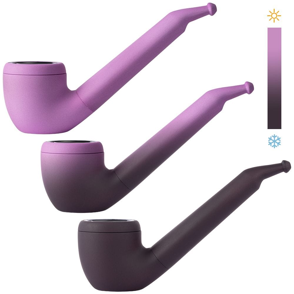 Three-quarter angled studio shot of three purple shaded Pulsar 510 Dl Pipe Variable Voltage Cartridge Vape | Thermo Series | 650Mah units showing a top-to-bottom color-shift from light lavender to deep plum.