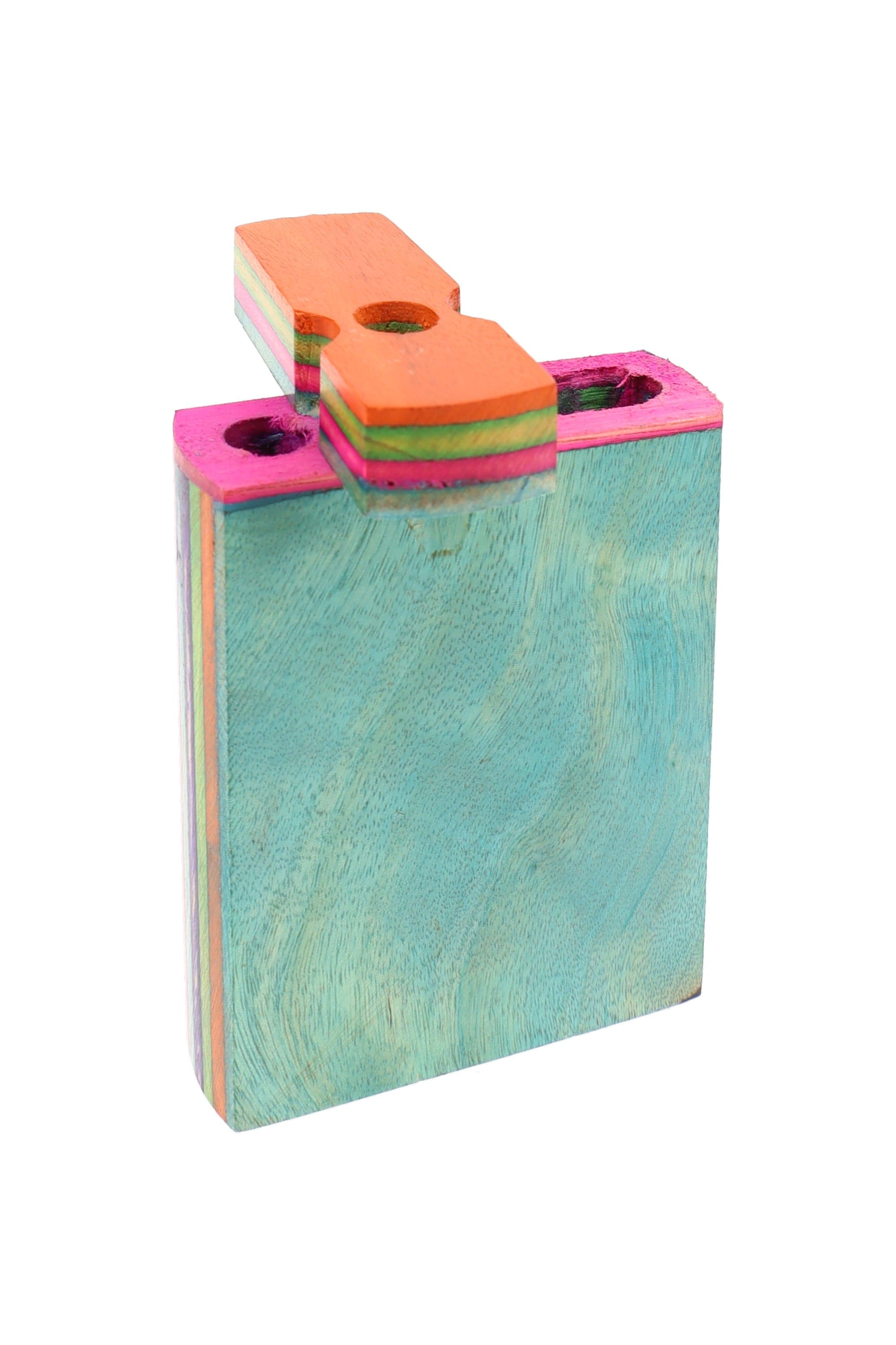 Primate Glass Multicolor Layered Wood Dugout “Mini Rainbow Rail” – 3″ – Assorted Colors