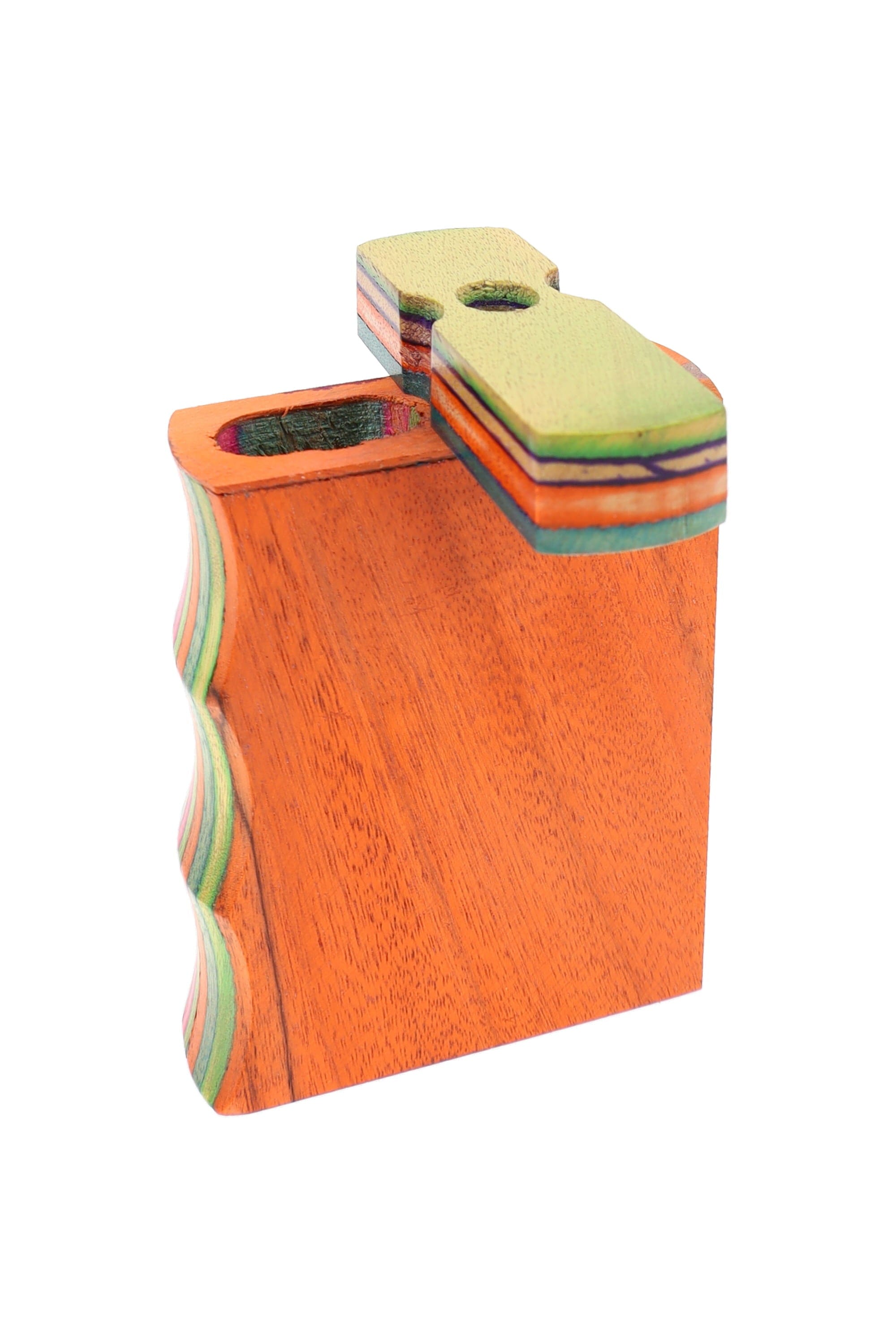 Primate Glass Multicolor Layered Wood Dugout “Mini Rainbow Rail” – 3″ – Assorted Colors