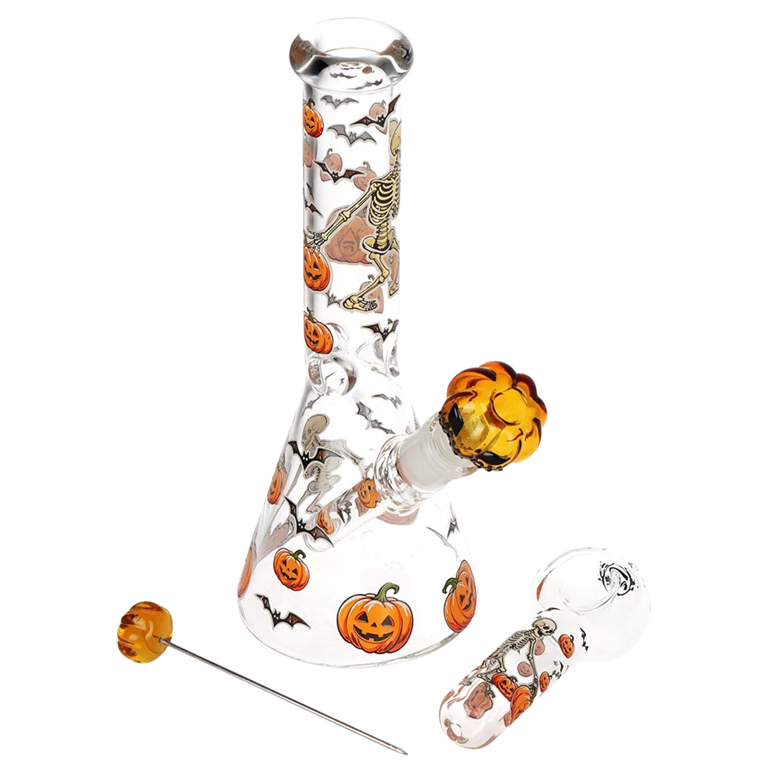 Pulsar Halloween Ball Herb Pipe Glow Duo - 10" / 14mm F