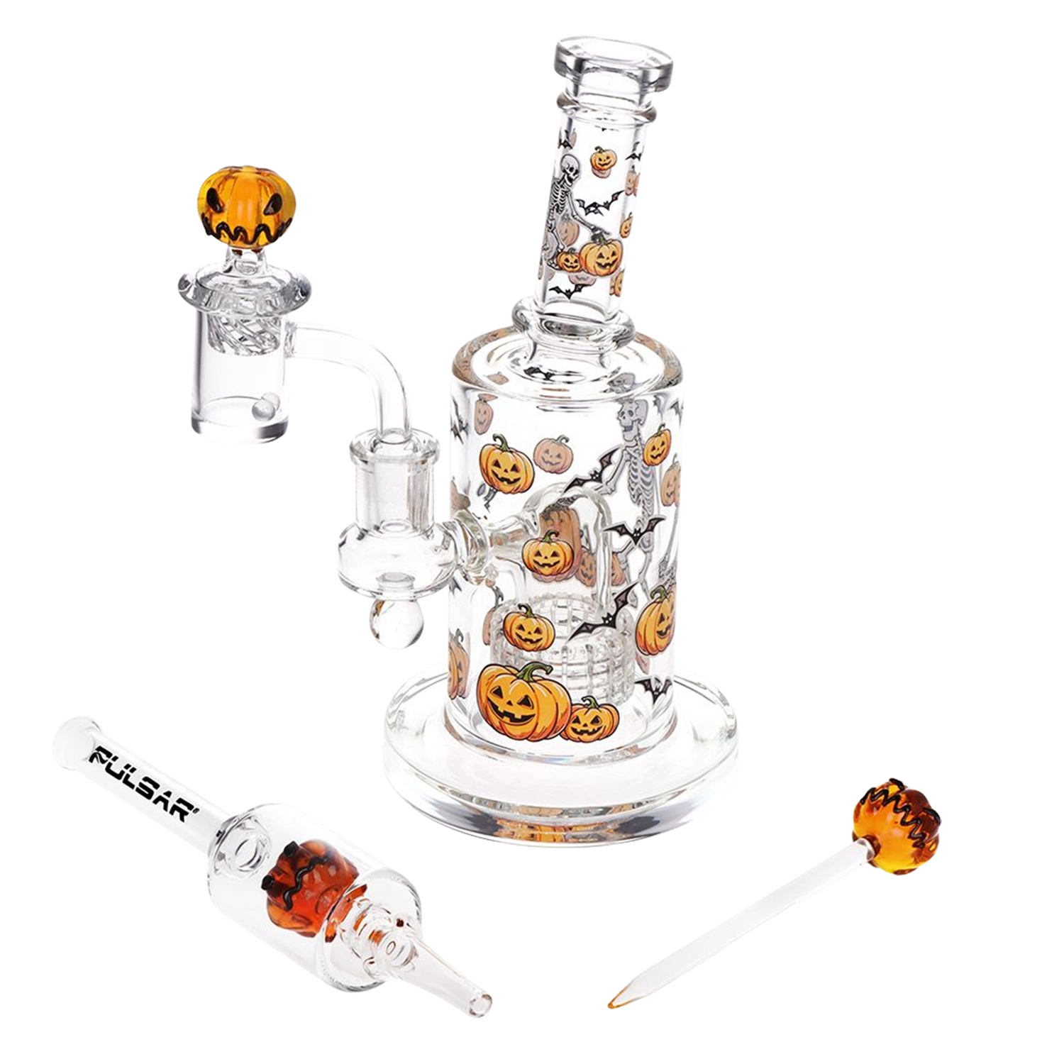Pulsar Halloween Ball Glass Dab Rig Set - 7.75" / 14mm F