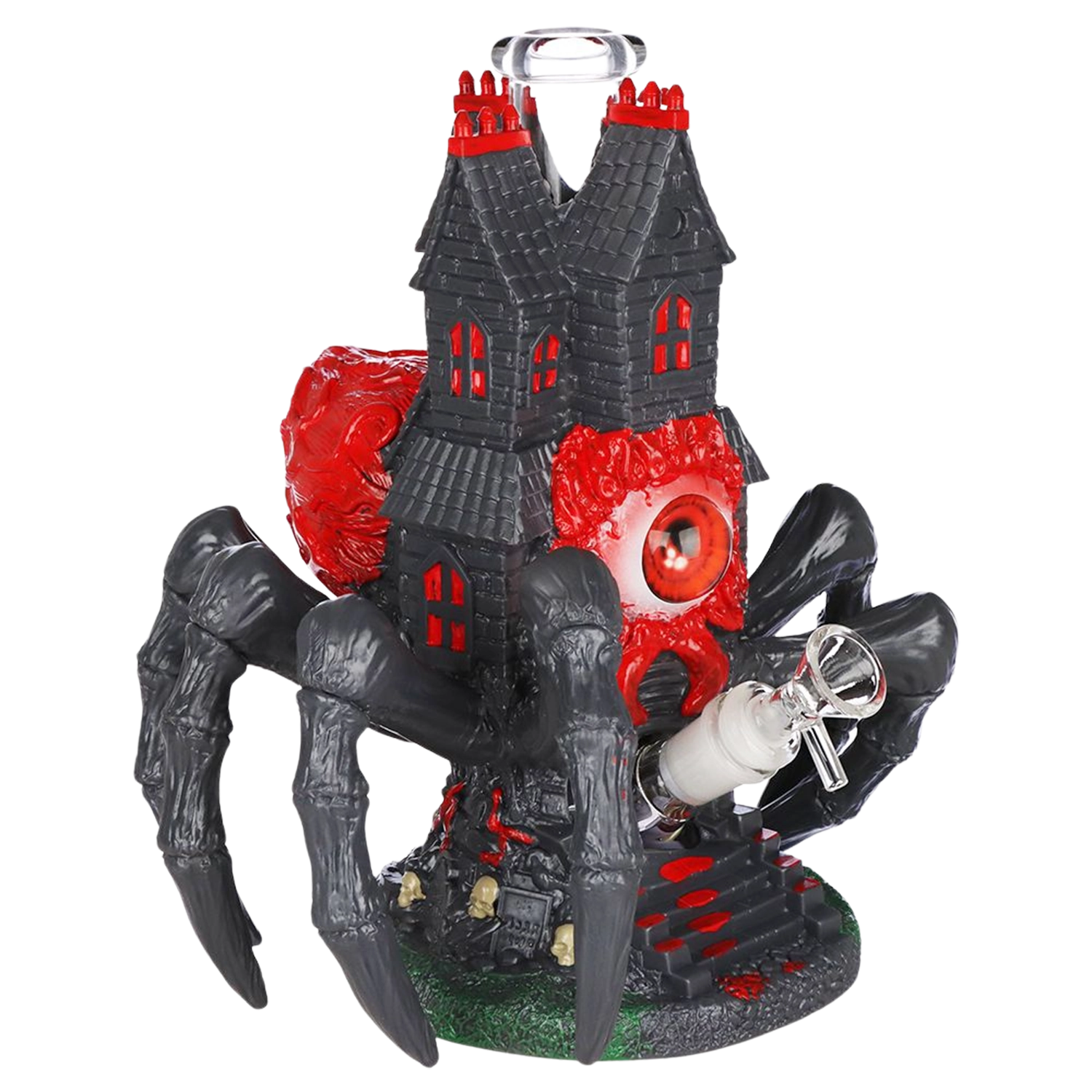 All Seeing Arachnid Castle Glass & Vinyl Water Pipe - 10.25" / 14mm F